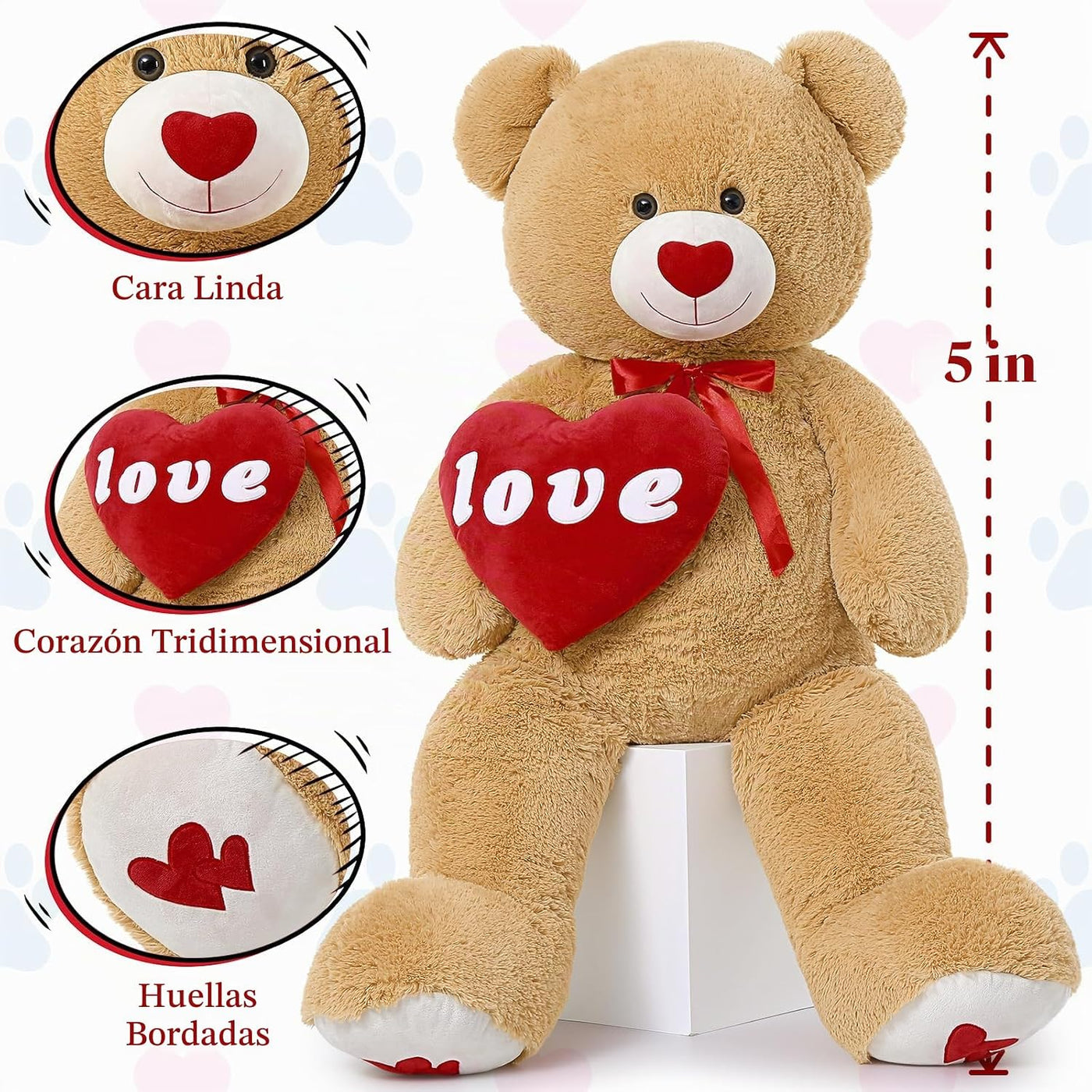 MorisMos Oso de peluche gigante con corazón, corazón de amor de 51...