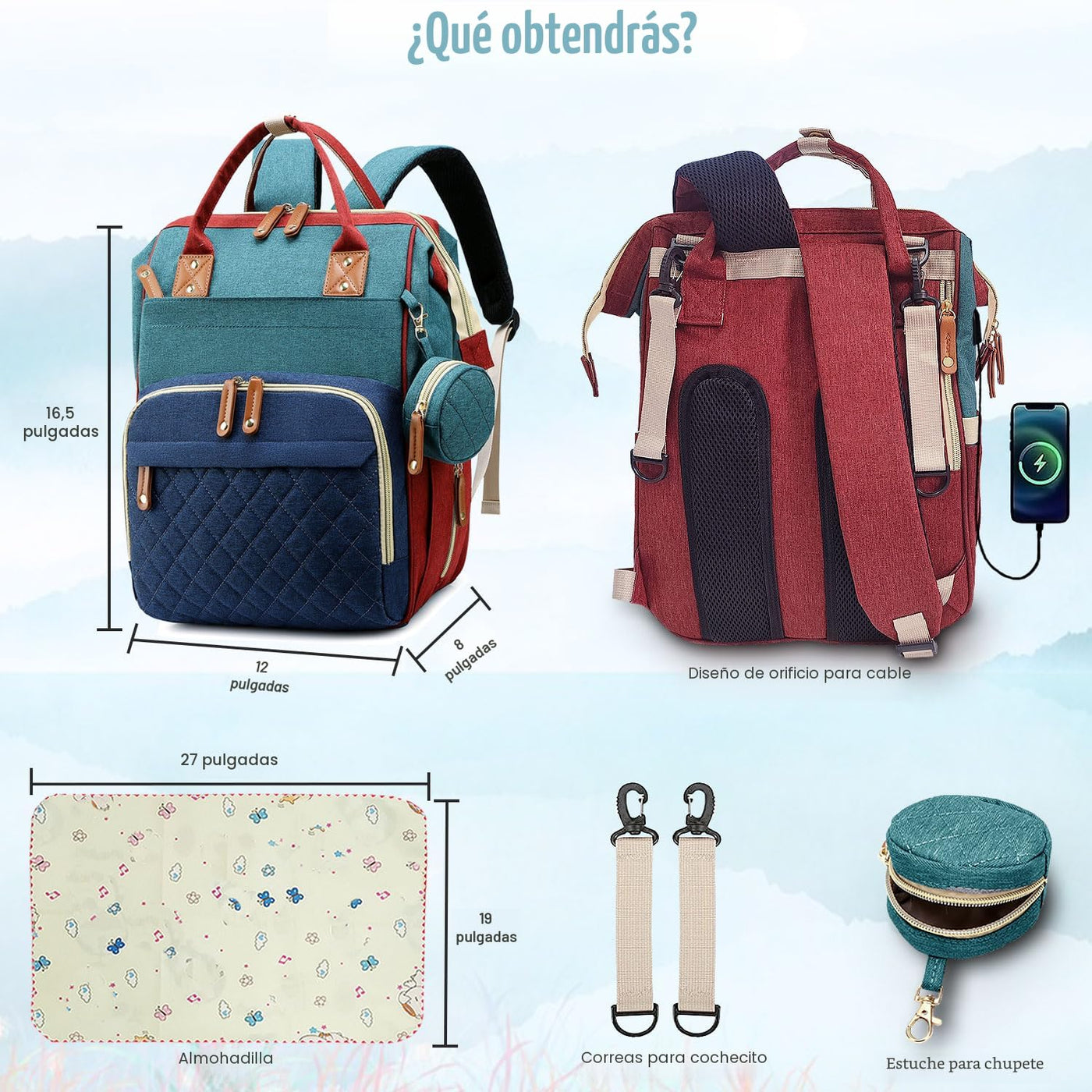 SHITIESHOU Bolsa de pañales mochila para bebé, bolsa de pañales par...