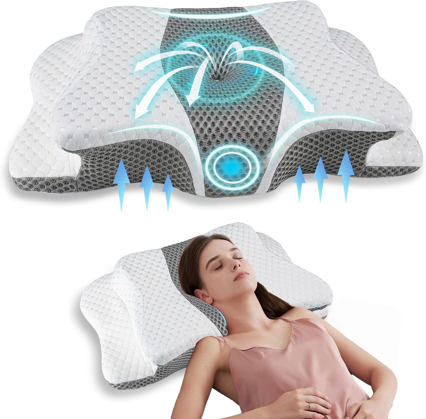Almohada cervical para aliviar el dolor para el cuello, almohada er...