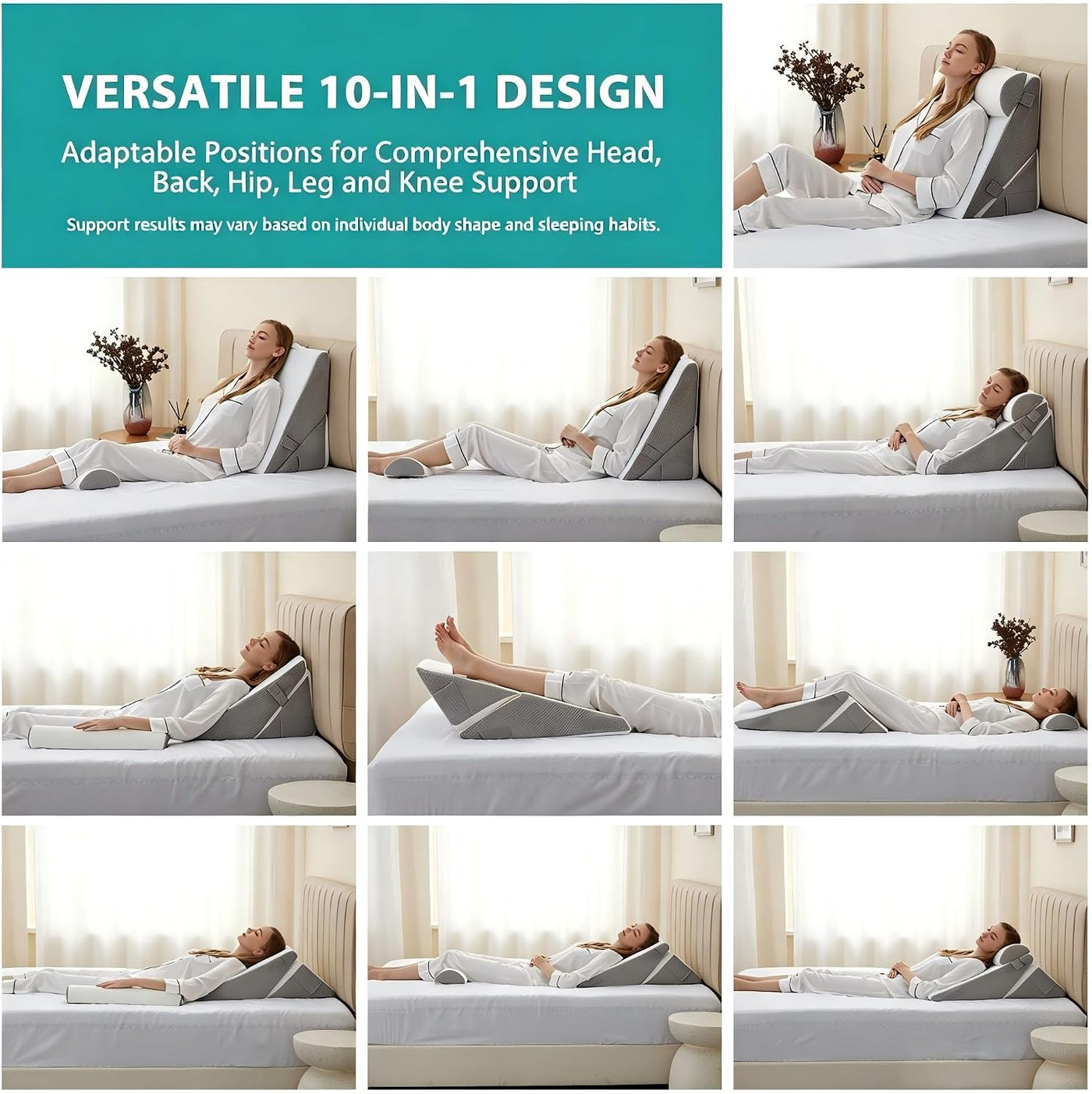 Bedluxe - Juego de 3 almohadas ortopédicas de cuña, triangular, ple...
