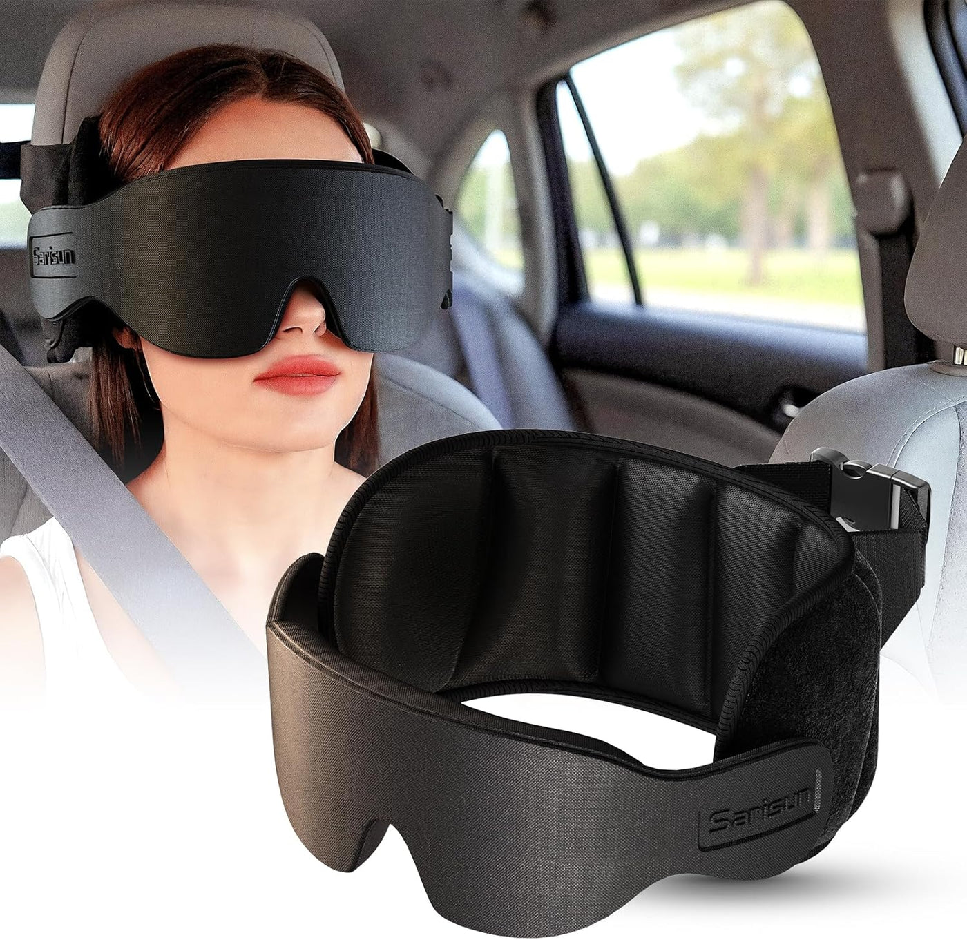Almohada de viaje Sarisun, almohada de viaje para coche con máscara...