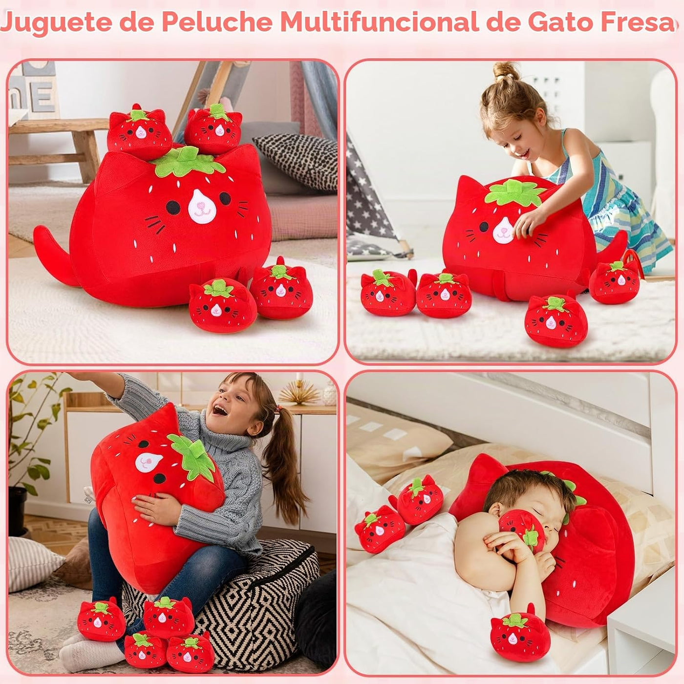 5 piezas de peluche de gato fresa familia de animales - peluche sua...