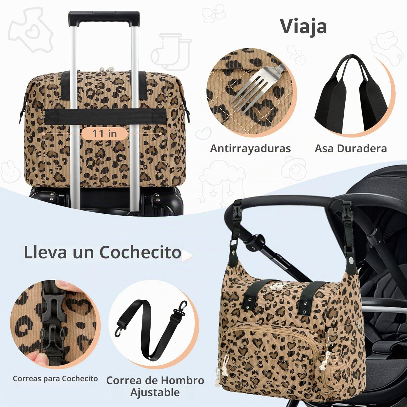 Tenot Bolsa de Pañales Tipo Tote de Pana, Bolsa de Bebé de Viaje Ti...