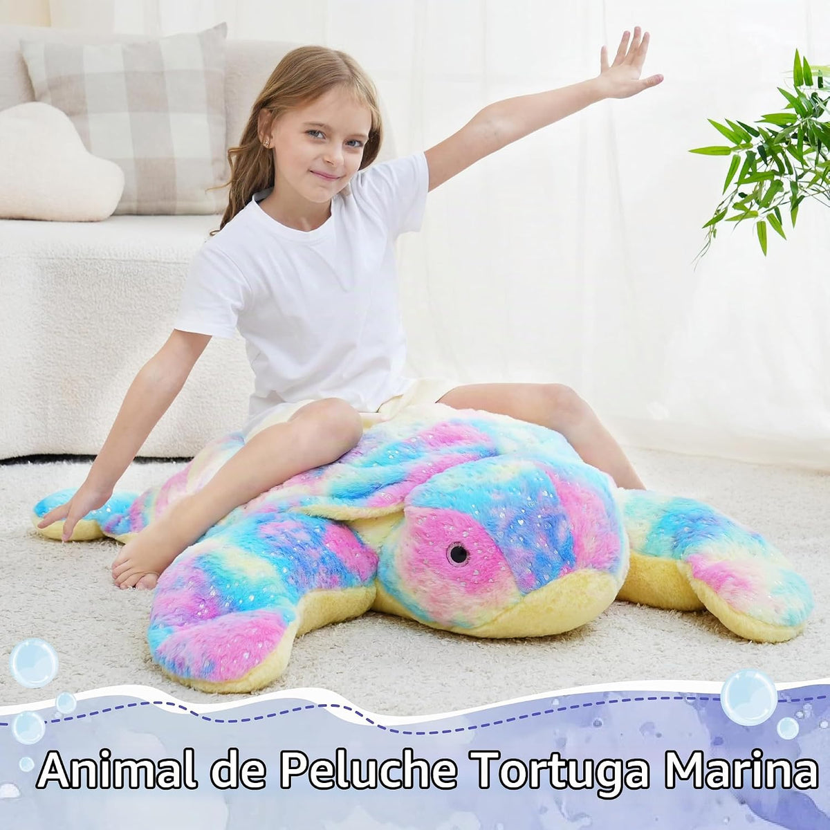 Jrystar Peluche de tortuga marina gigante, almohada de felpa grande...