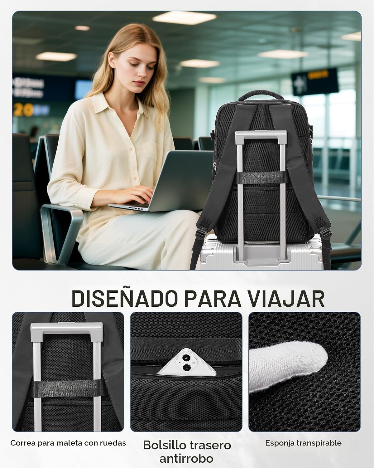 WONHOX Mochila de Viaje Grande Equipaje de Mano Aprobada para Vuelo...
