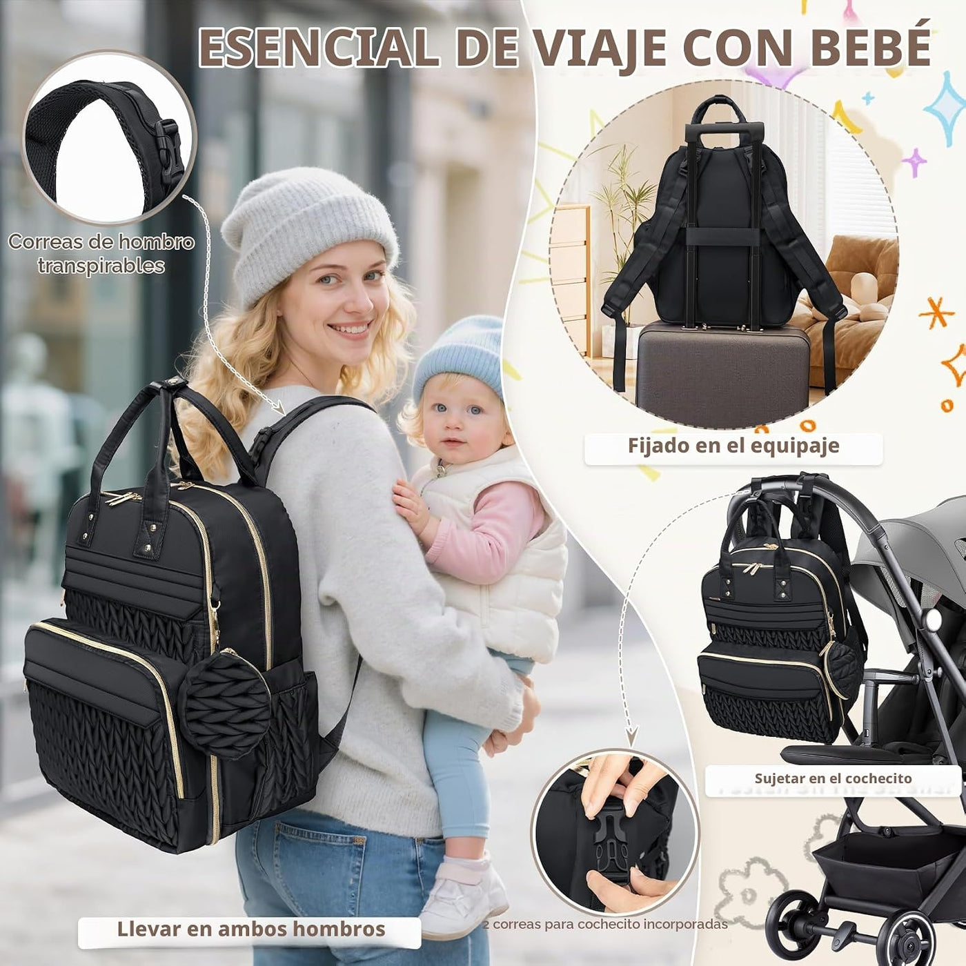 Mochila para pañales CandyHome, elegantes bolsas impermeables para...