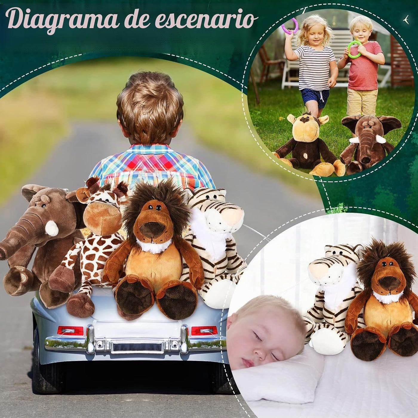 Zhanmai Juego de 6 juguetes de peluche de animales de safari de la...