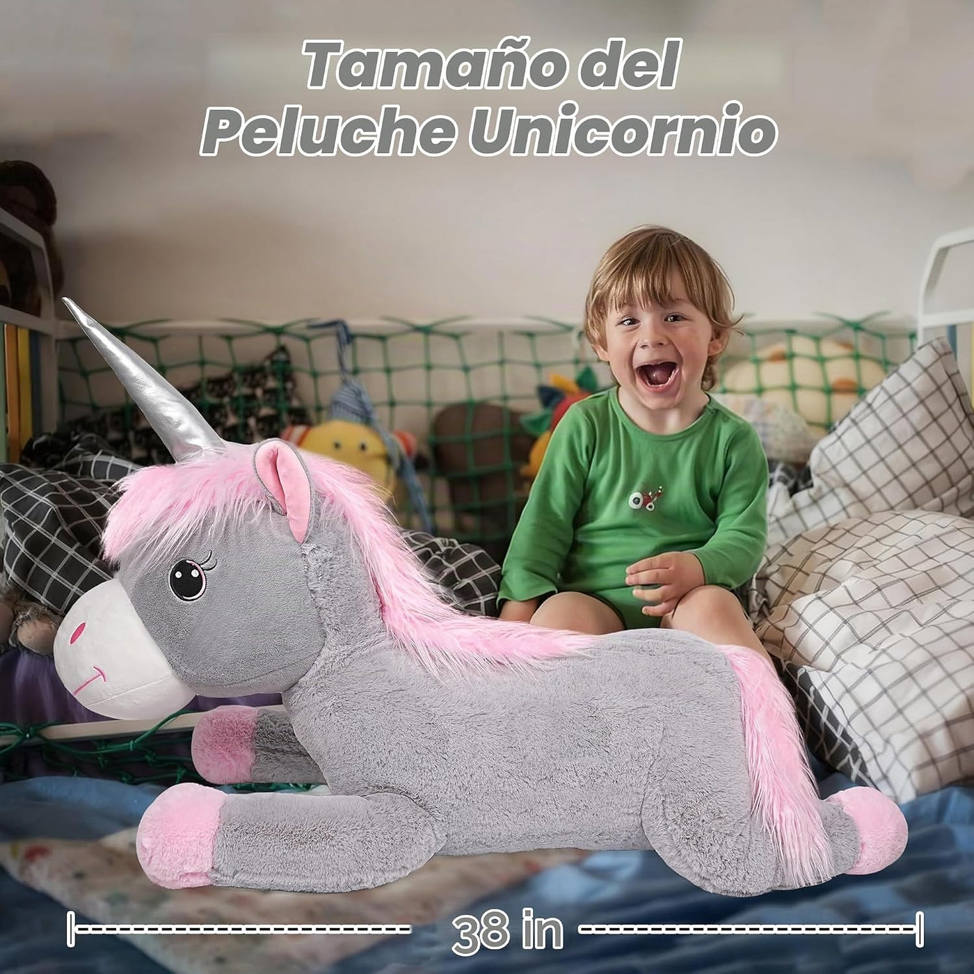 ZBLX Peluche de unicornio gigante, animal de peluche grande de 38 p...