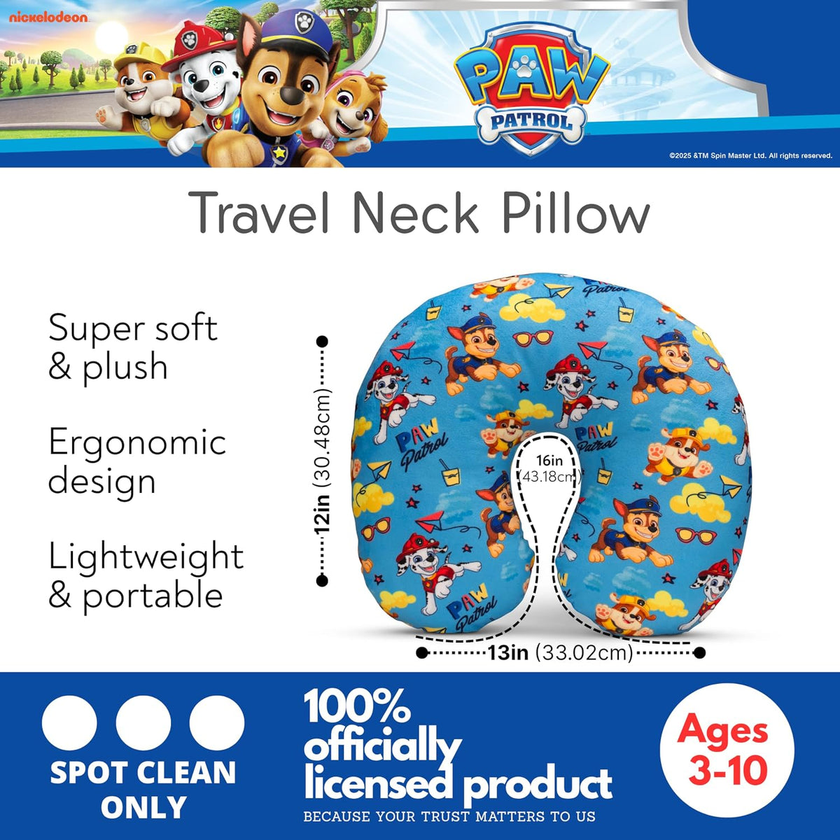 Paw Patrol - Almohada de cuello para niño, accesorios de viaje súpe...