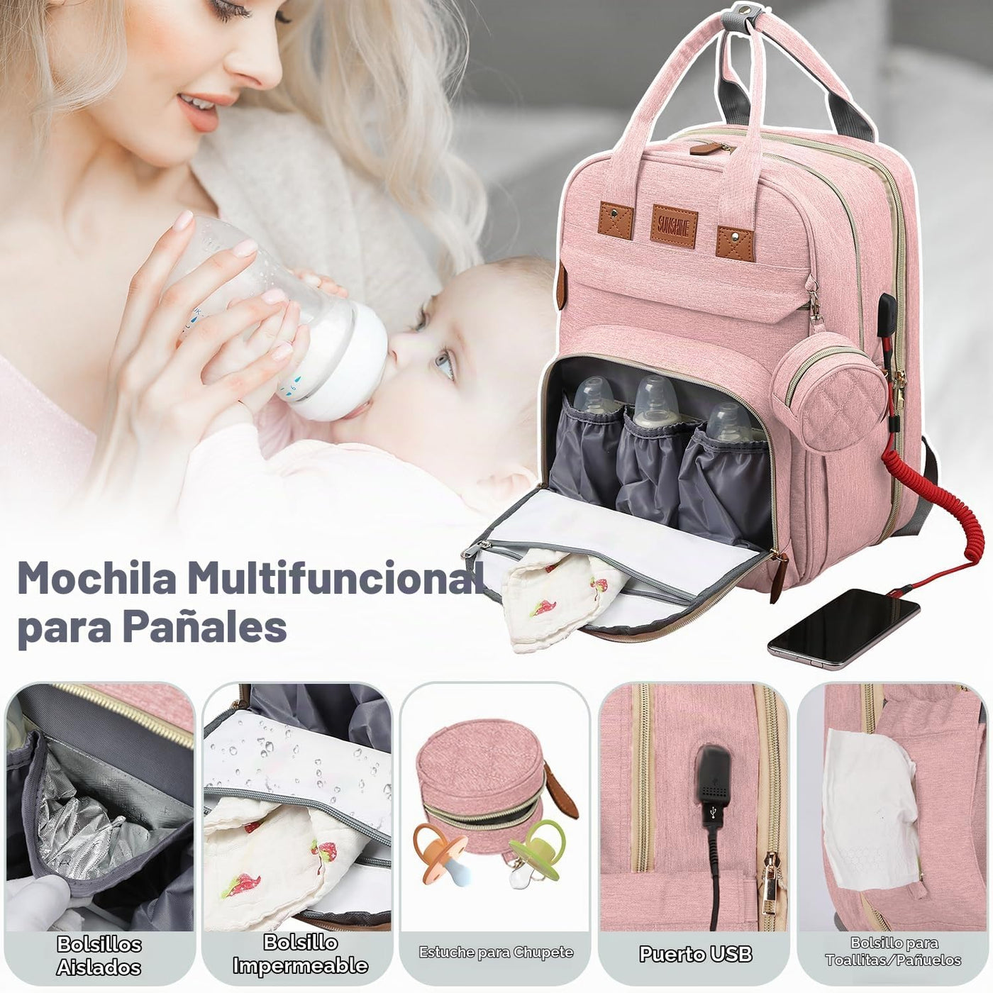 JSTPRO Mochila para pañales, bolsa de pañales grande con cambiador,...
