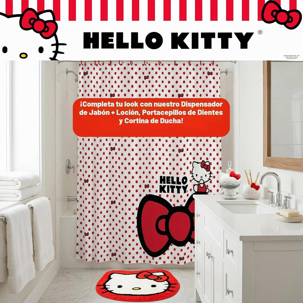 Hello Kitty - Alfombra de baño de felpa de punto de poliéster antid...