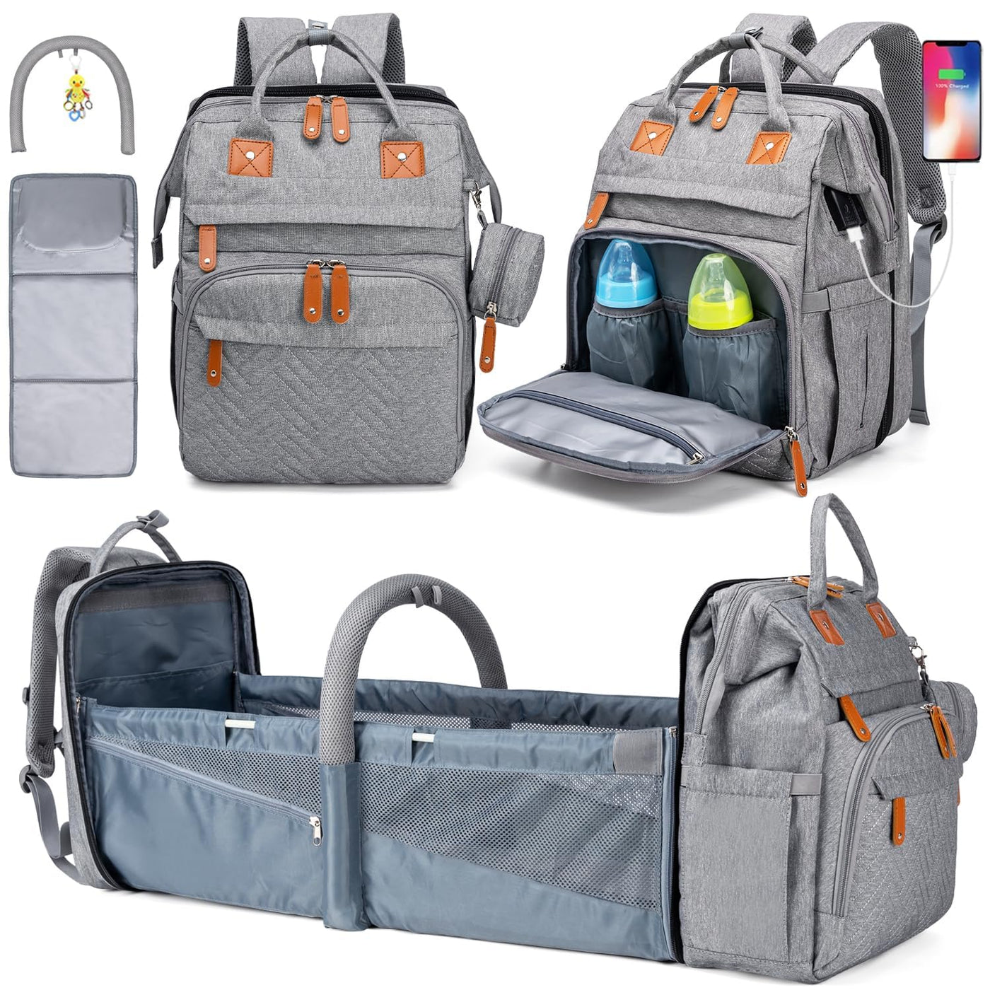 KABAQOO Mochila para pañales con estación de cambio desmontable, bo...