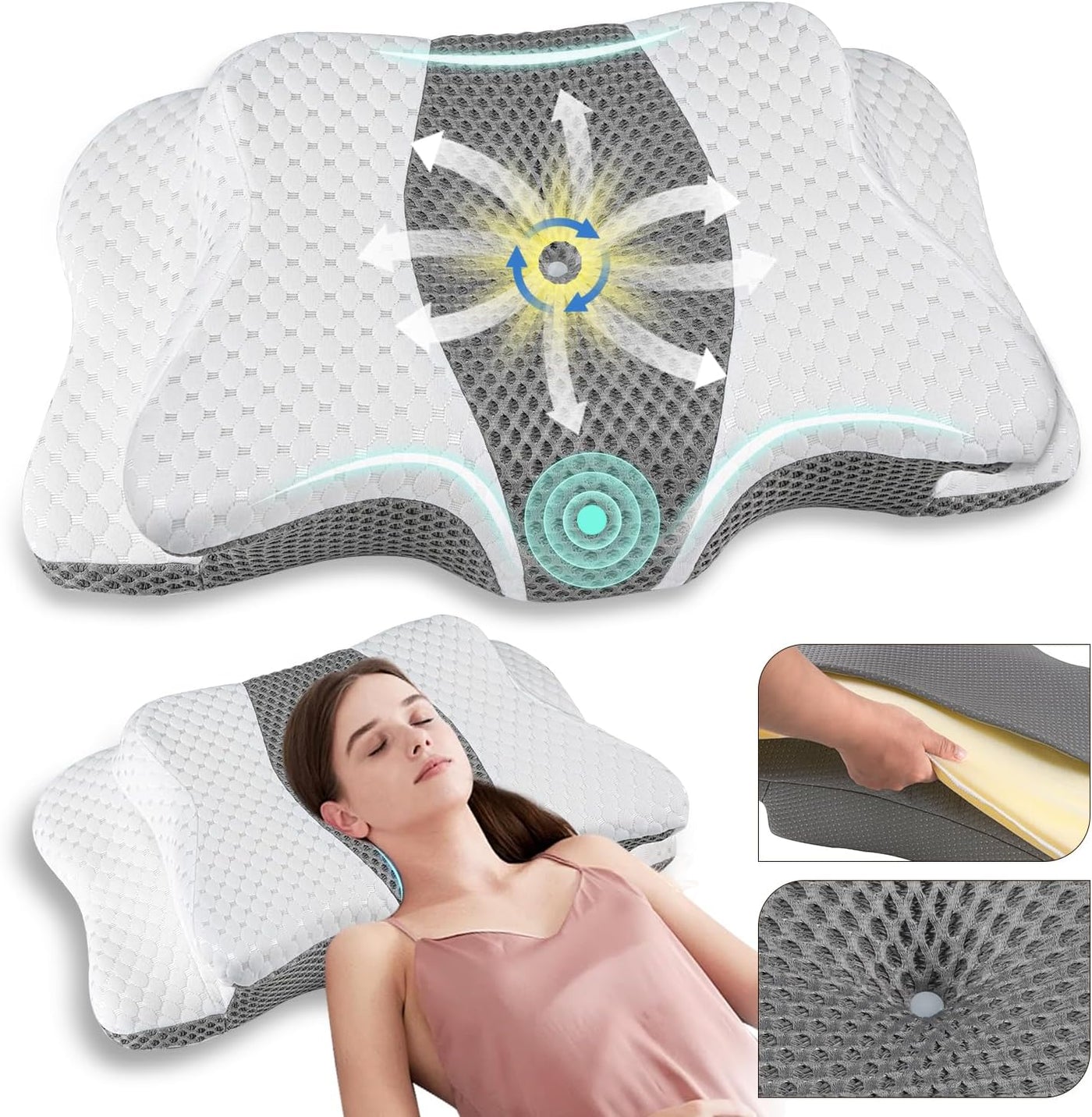 Almohada cervical para aliviar el dolor para el cuello, almohada er...