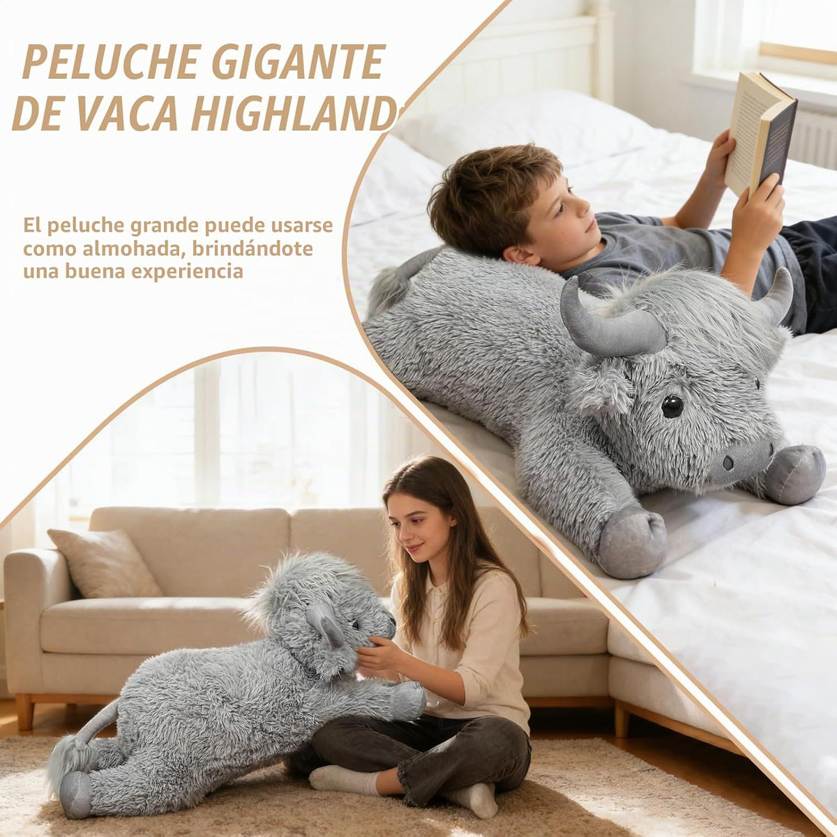 WDXDSOB Peluche de vaca gigante gris de las Highlands de 38.5 pulga...