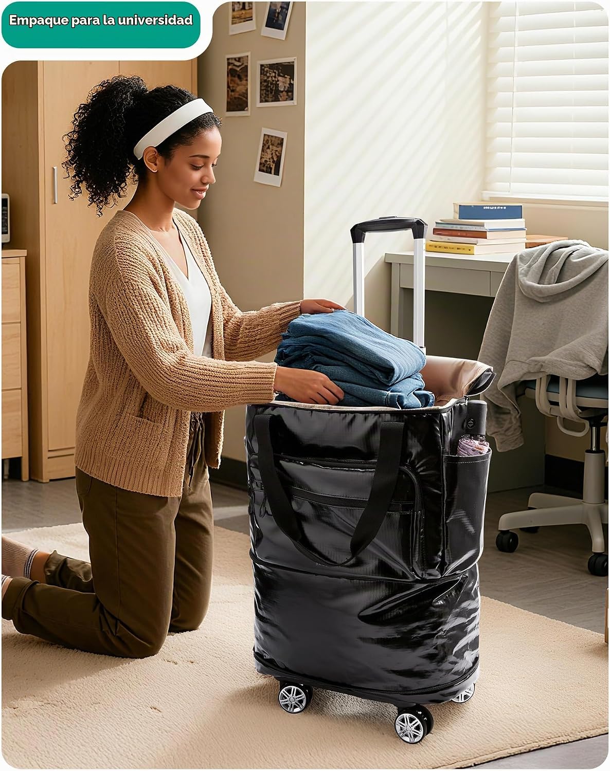 BAGSMART Bolsa de viaje enrollable con ruedas, 48L Equipaje de mano...