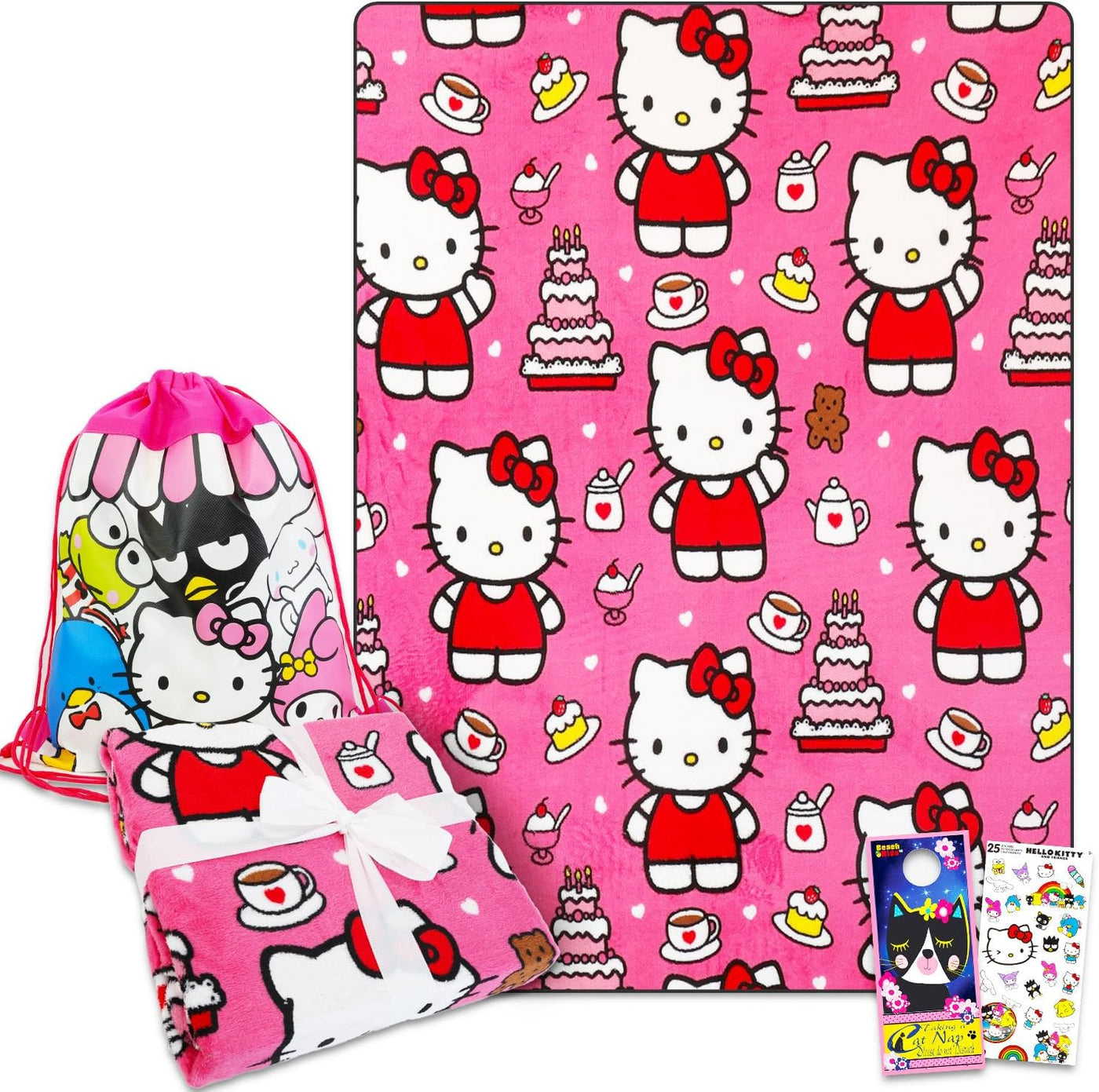 Hello Kitty Juego de manta de forro polar y bolsa de cincha, paquet...
