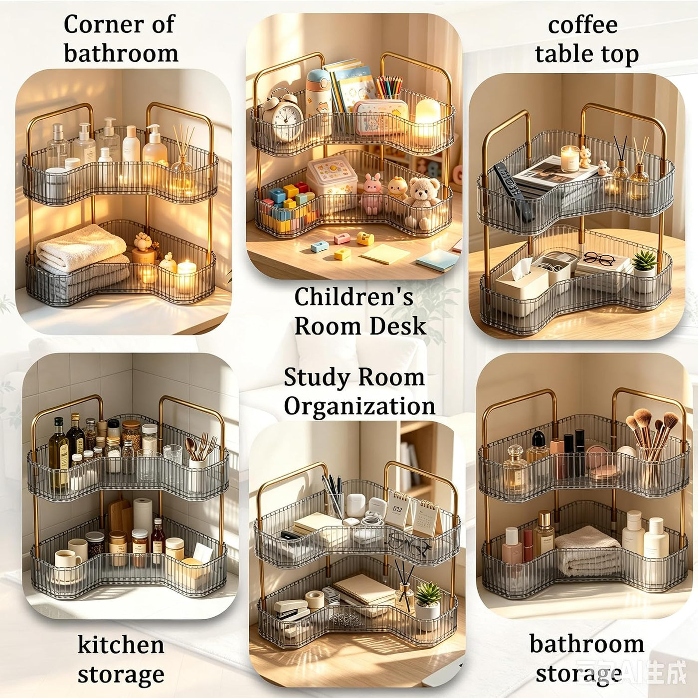 Organizador de baño esquinero de 2 niveles, estante para mostrador...