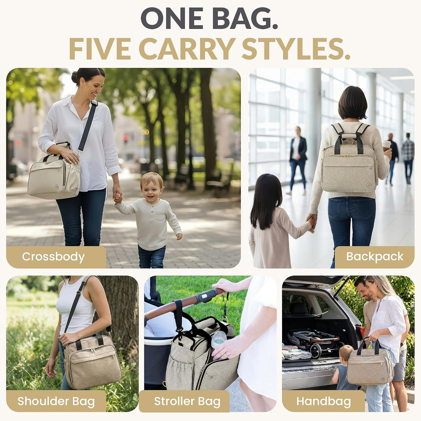 Mellories Bolso de pañales convertible de 4 en 1 para bebés niños y...