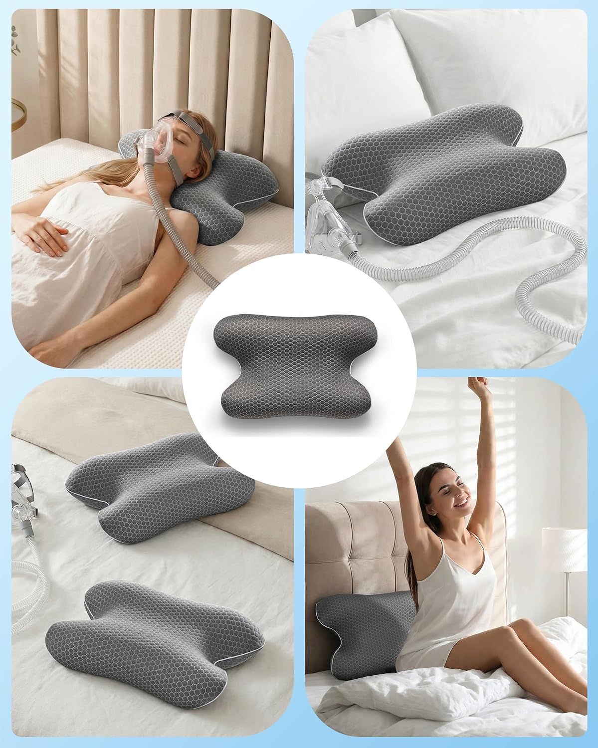 Elviros Almohada portátil CPAP para dormir de lado y espalda, almoh...