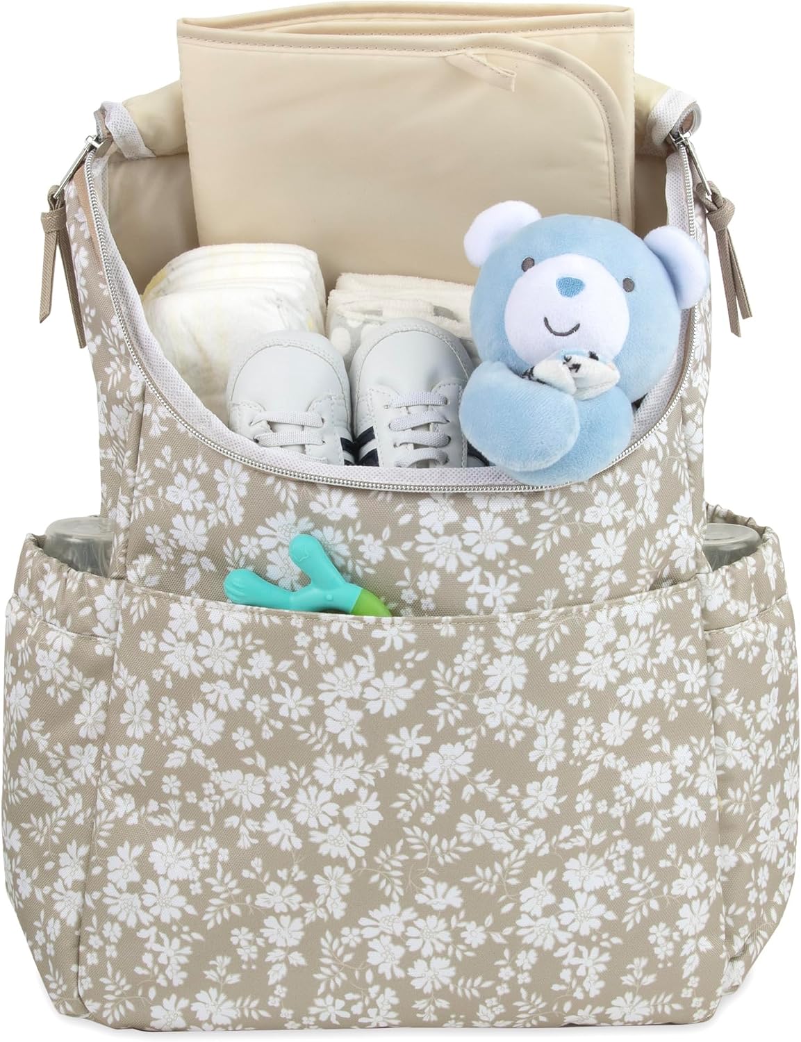 Mochila multifuncional floral para pañales y bolsa de viaje para be...