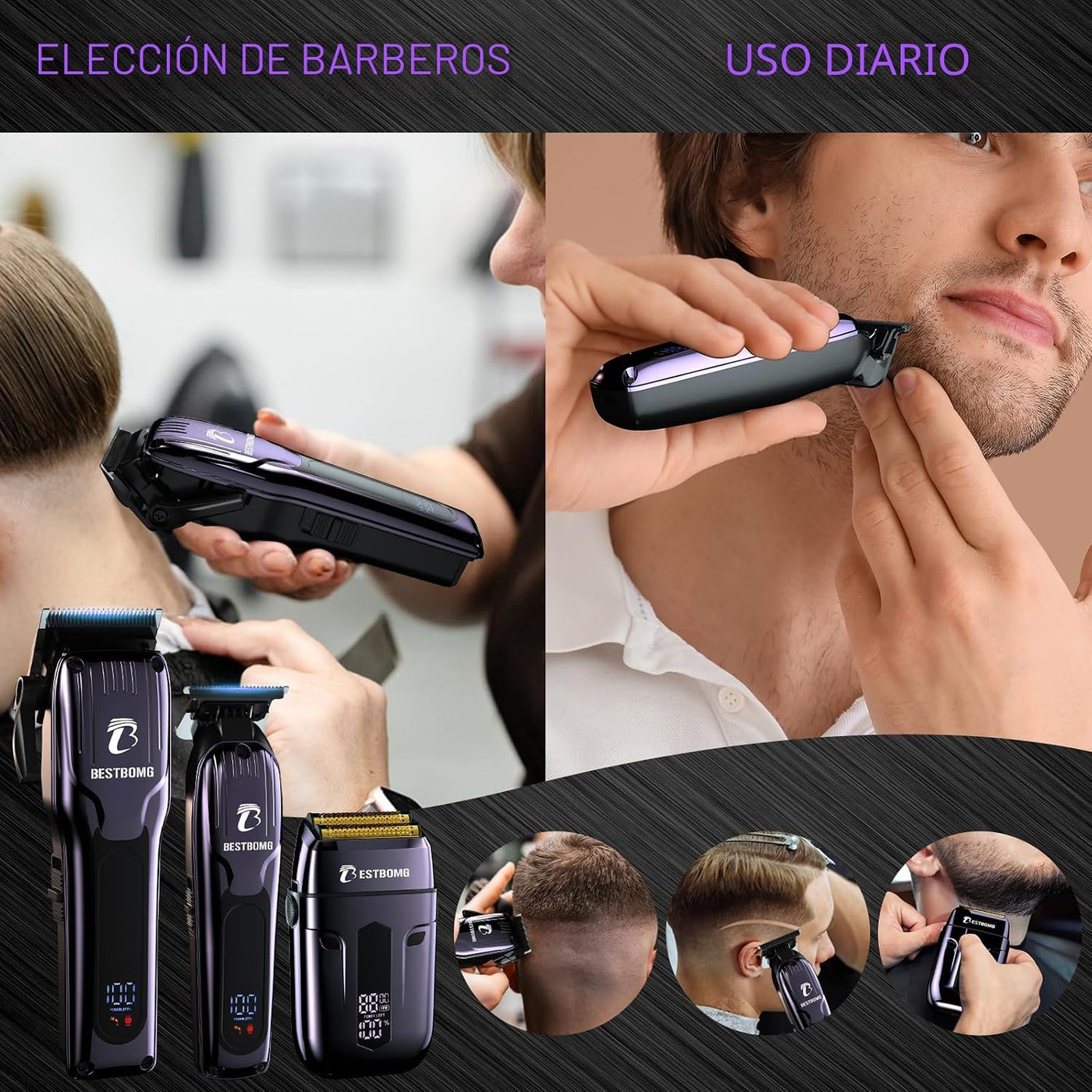 BESTBOMG® BS-808C - Juego de cortapelos para hombres, recortadora y...