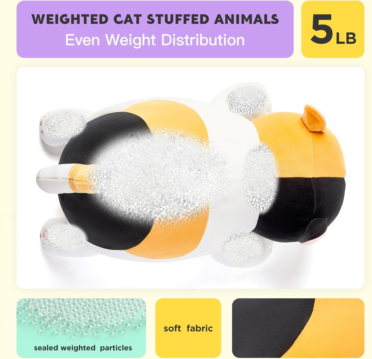 IKASA Juguete de peluche gigante de 5 libras con peso de gato calic...