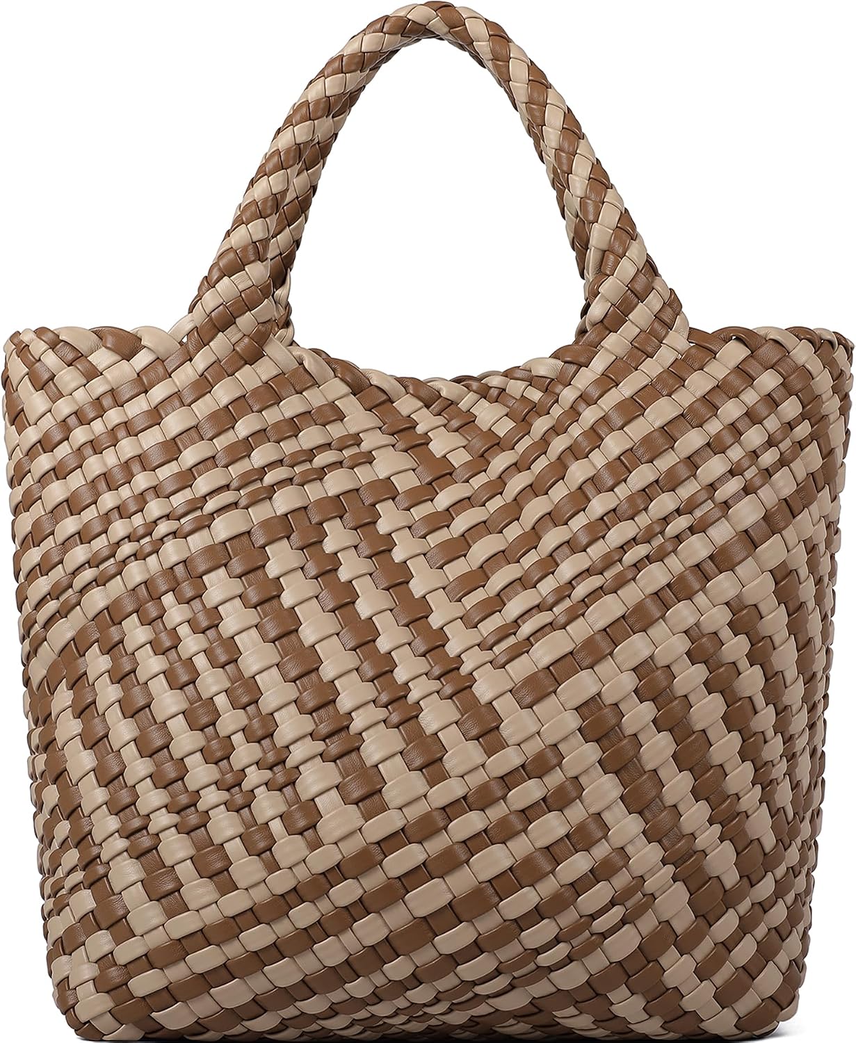 Bolso tejido para mujer, bolso tote de cuero vegano grande para ver...