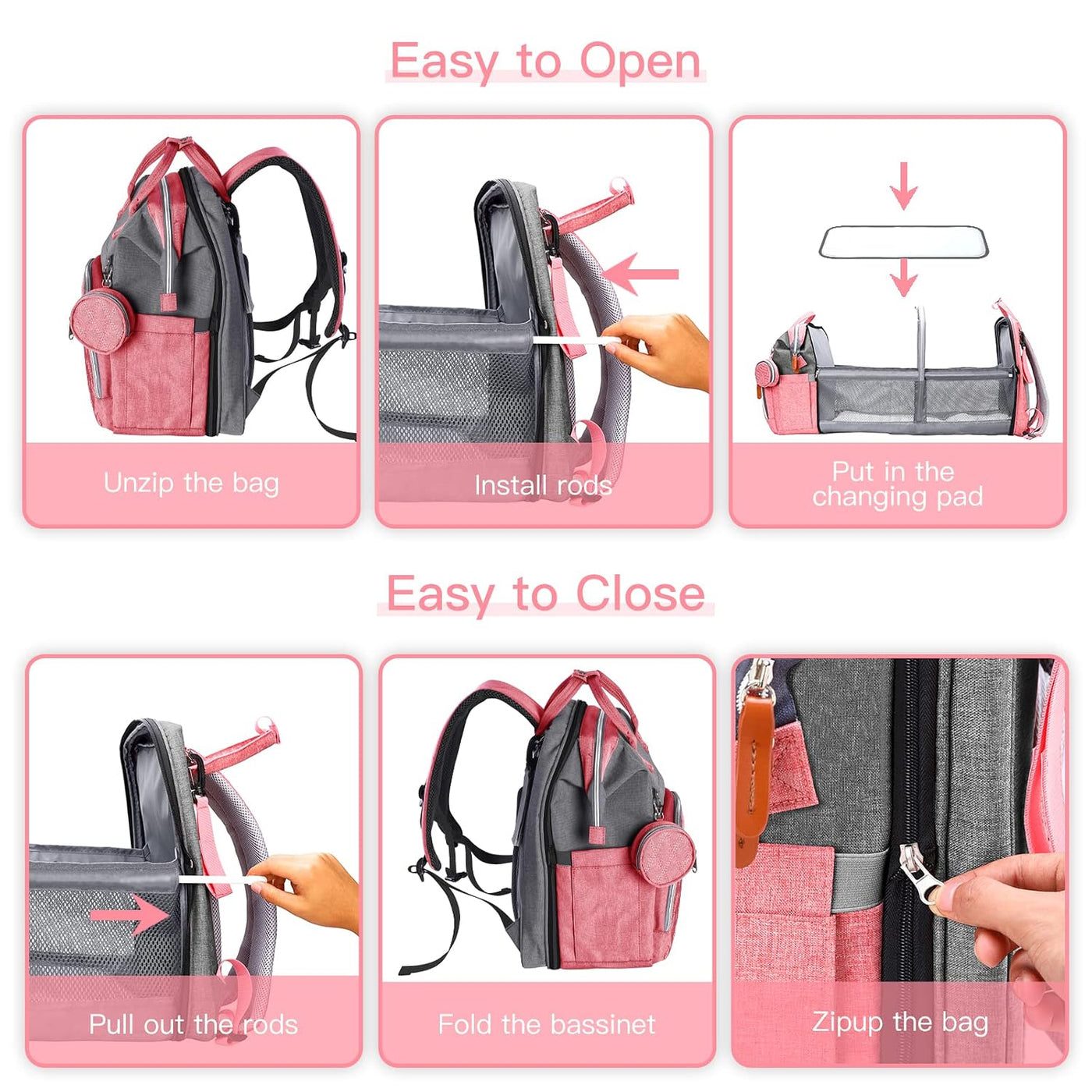 ISMGN Mochila para pañales con cambiador, bolsa de pañales grande,...