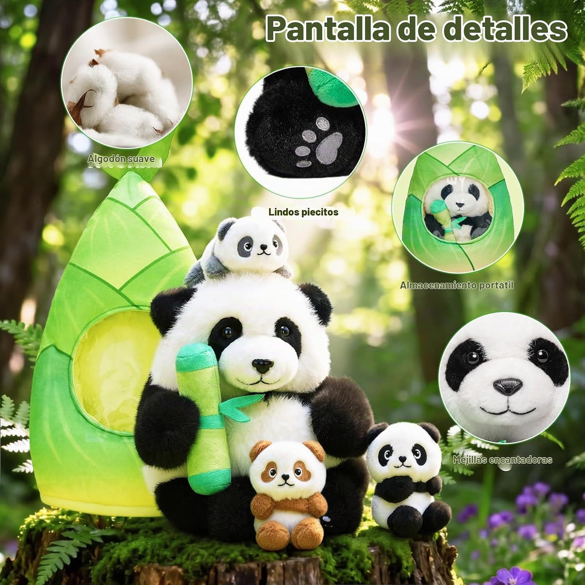 OUOZZZ Animales de peluche de panda con 3 bebés dentro del oso pand...