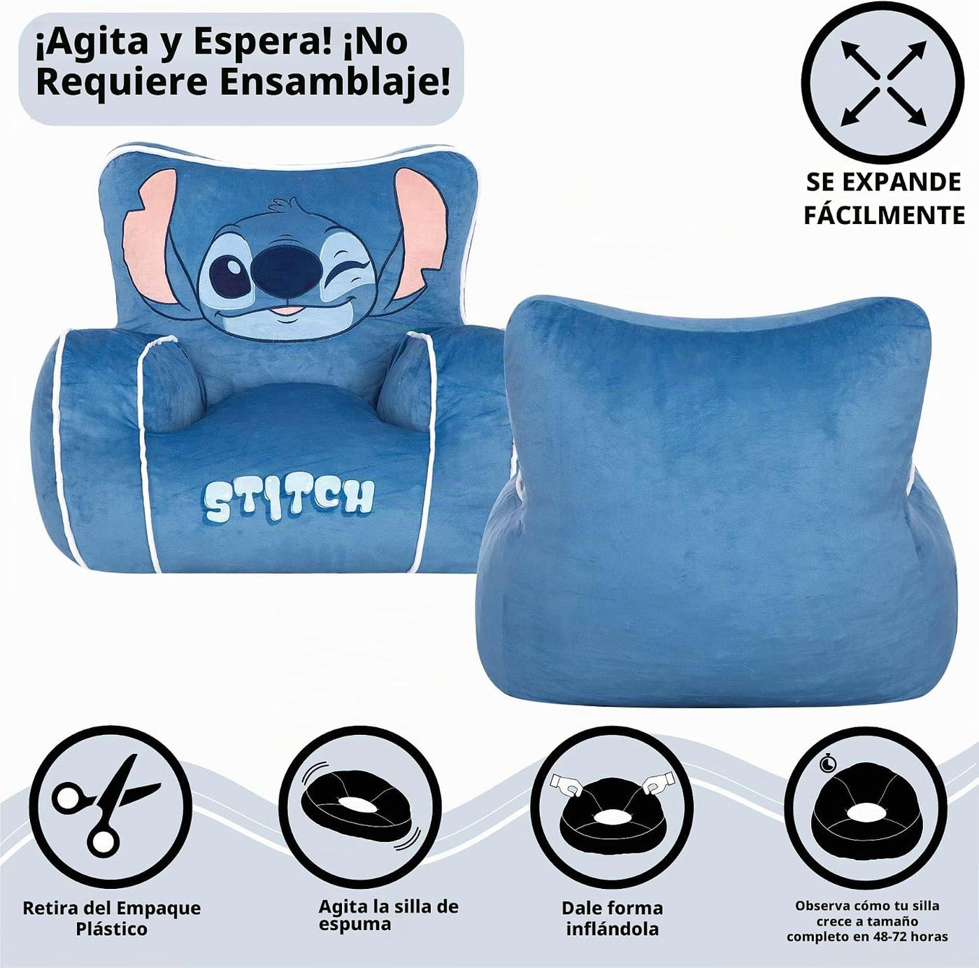 Idea Nuova Disney Stitch - Puf relleno de espuma para niños, asient...