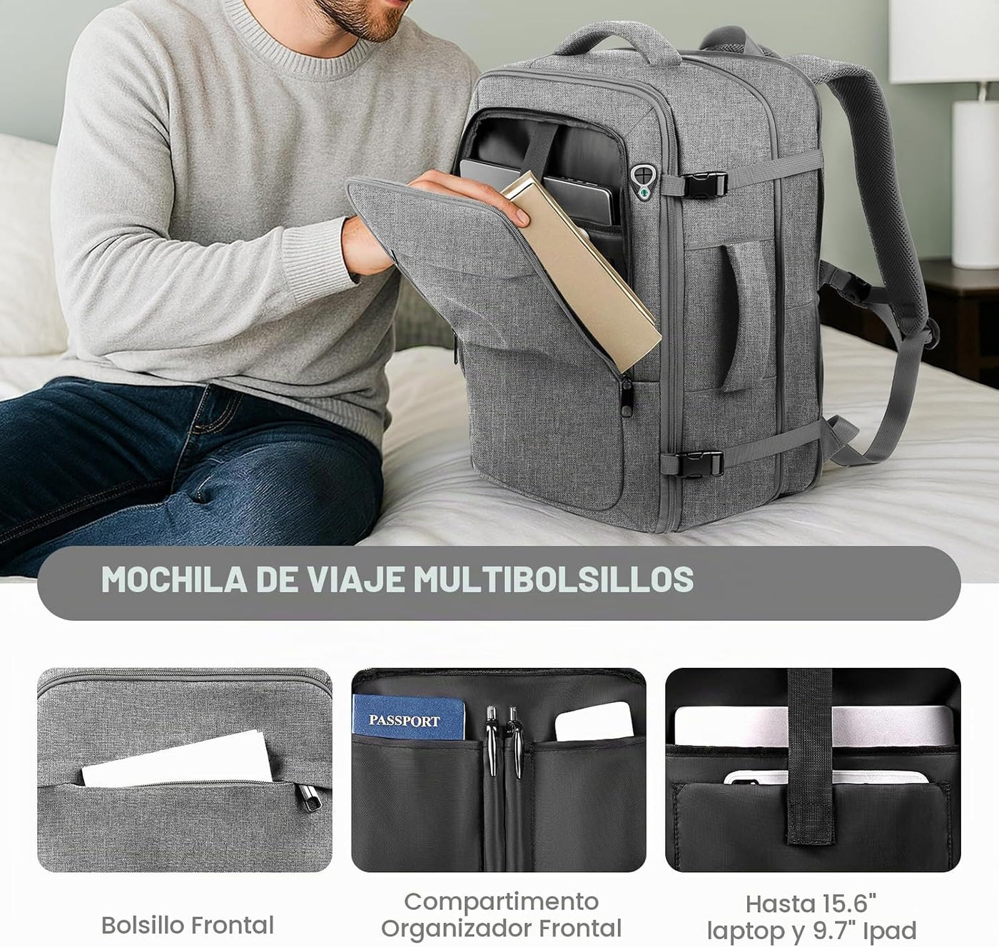 Sirmaeed Mochila de mano para hombre, apta para viajes, se adapta a...
