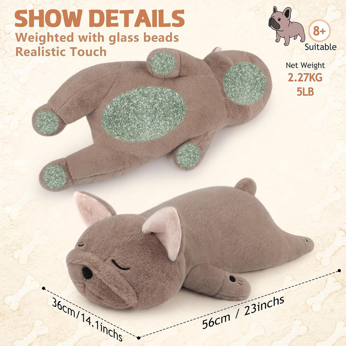 Peluche de bulldog francés con peso de 5 libras, peluche grande de...