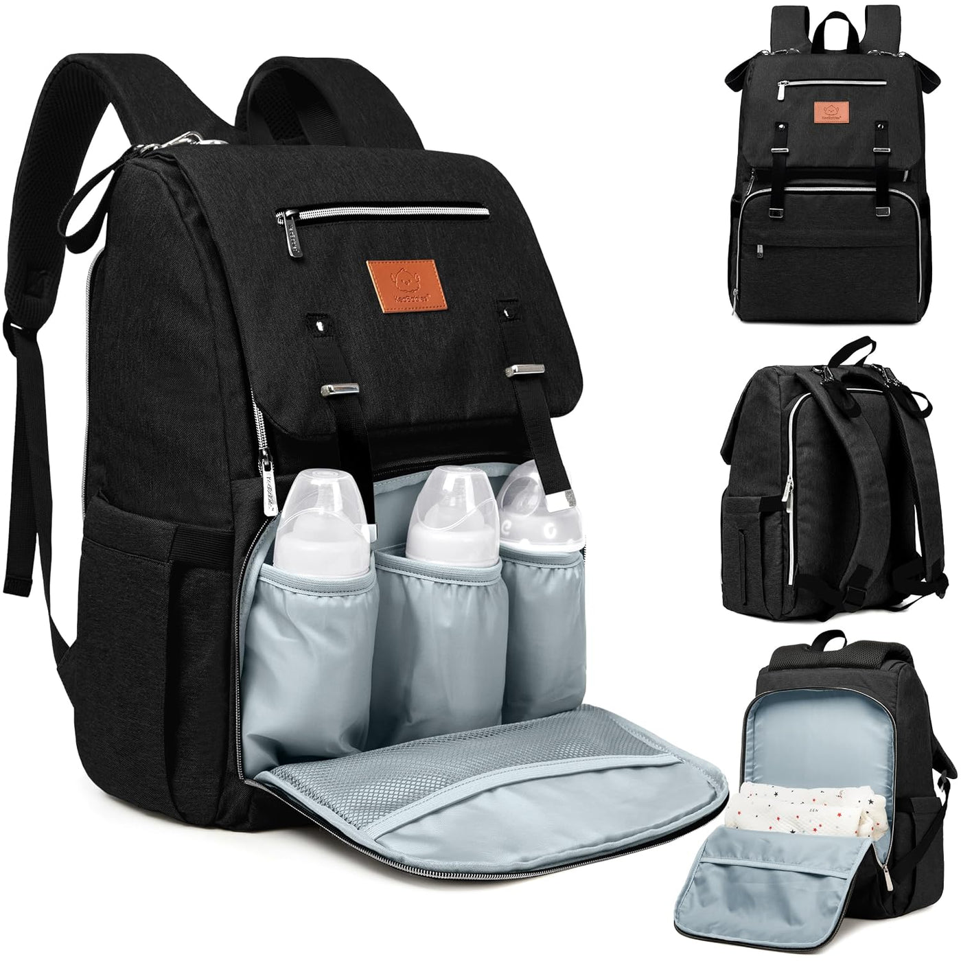 KeaBabies Mochila para pañales para bebé con cambiador, grande (neg...