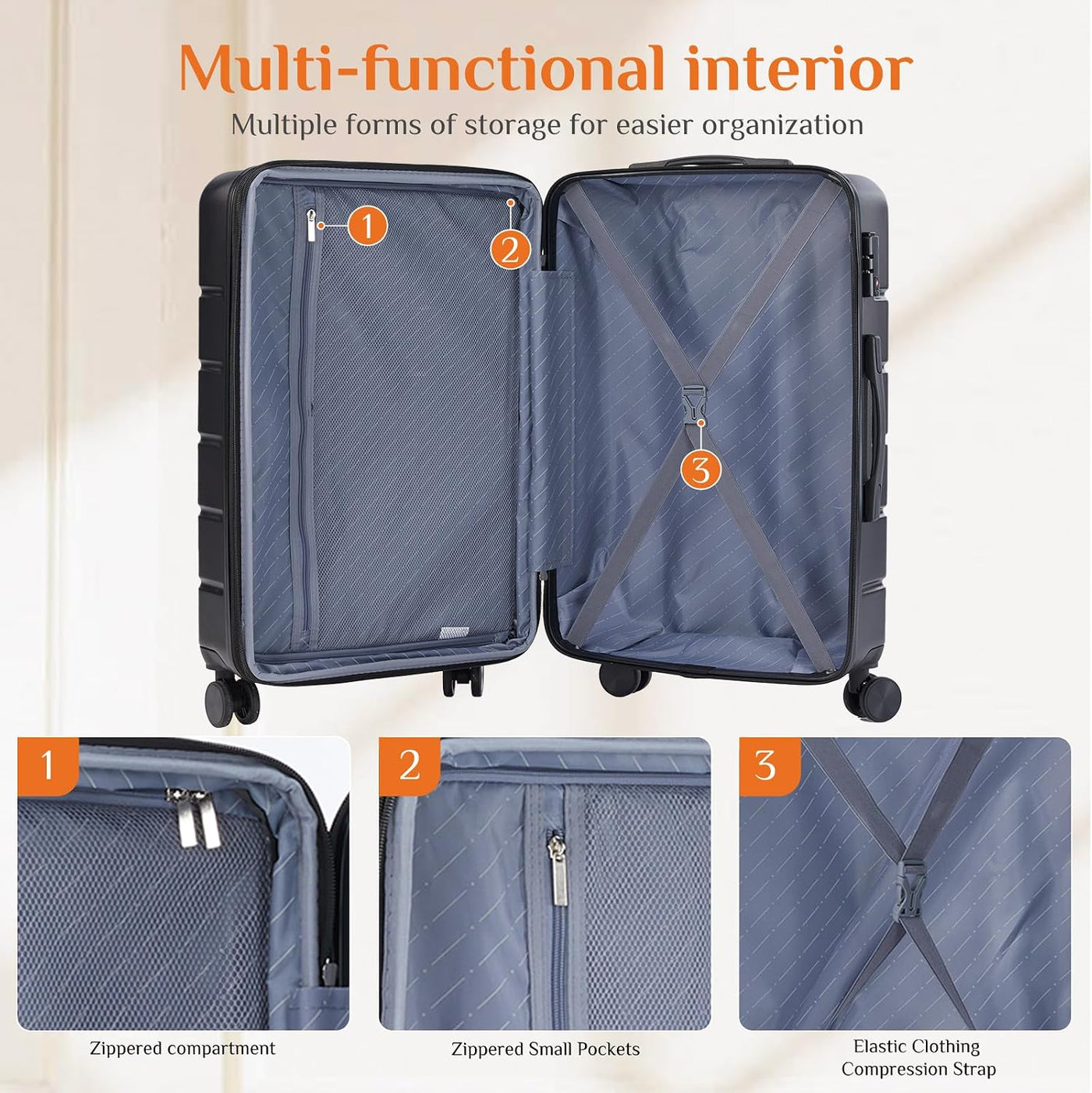 Sweetcrispy Equipaje, Maleta de ABS de Carcasa Dura con Ruedas Gira...