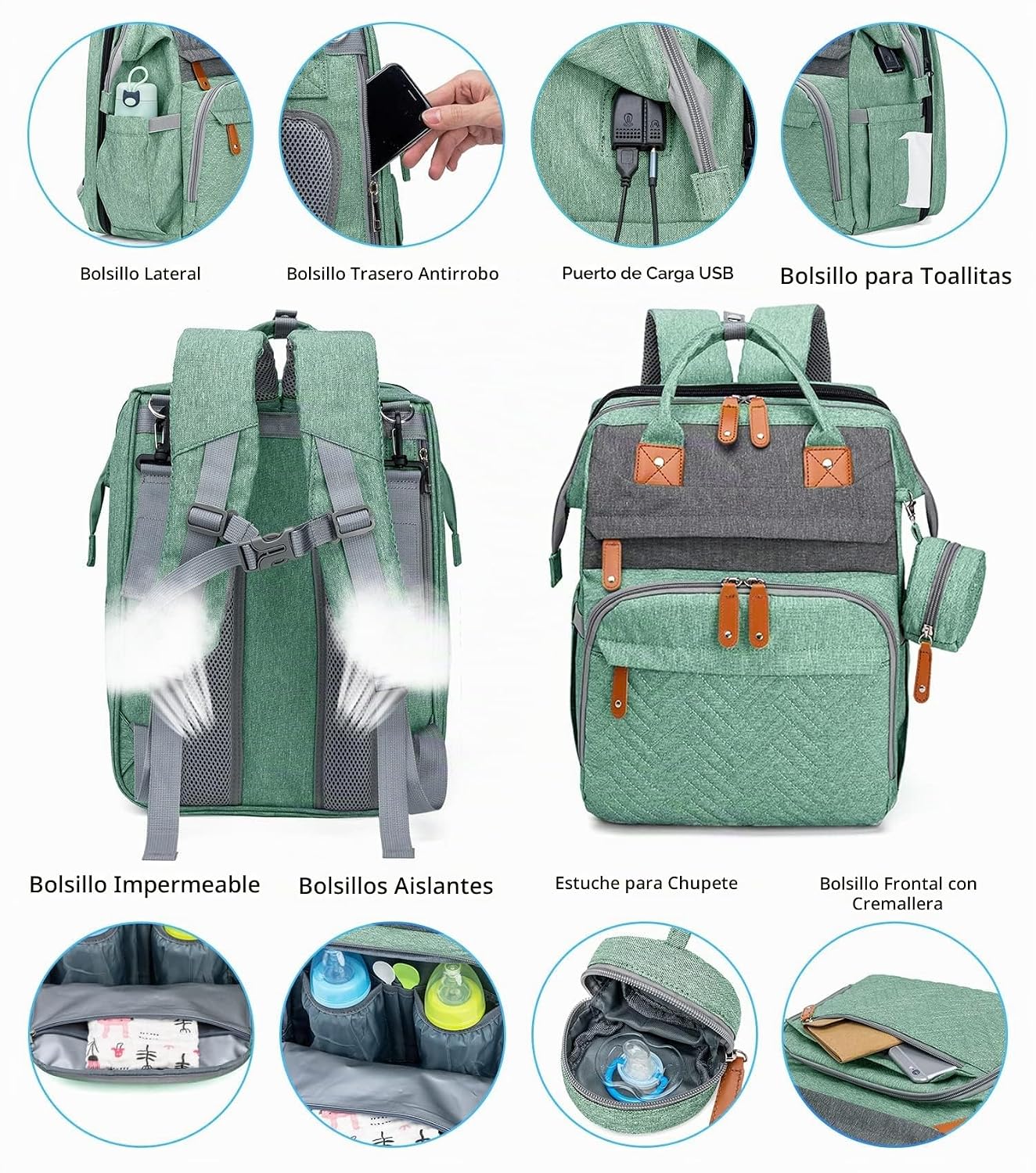 KABAQOO Mochila para pañales con estación de cambio desmontable, bo...