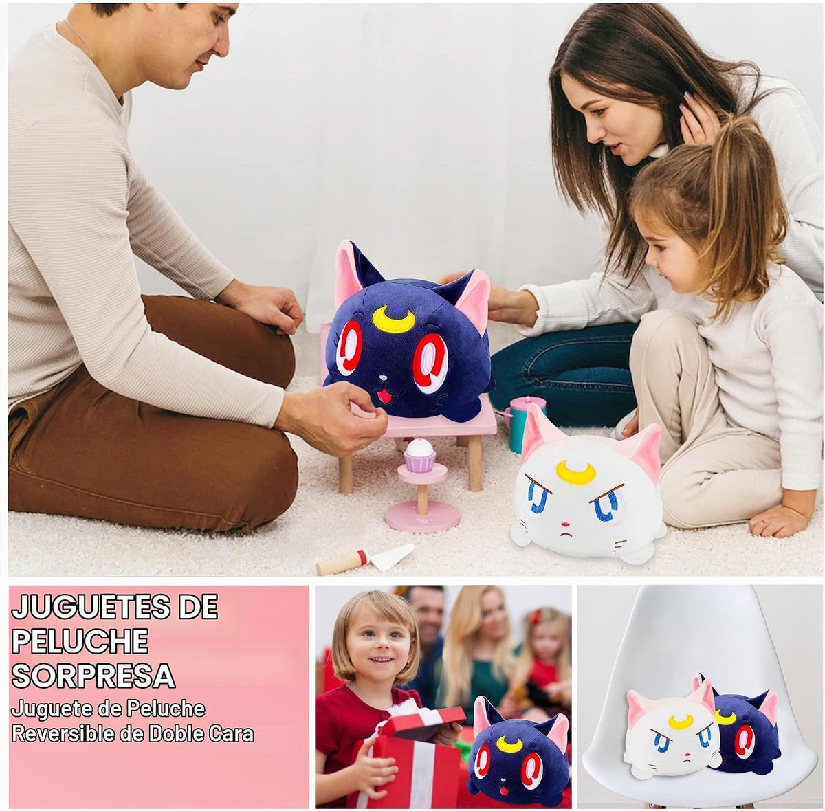Memall Lindo gato reversible de 8 pulgadas, juguete de peluche de a...