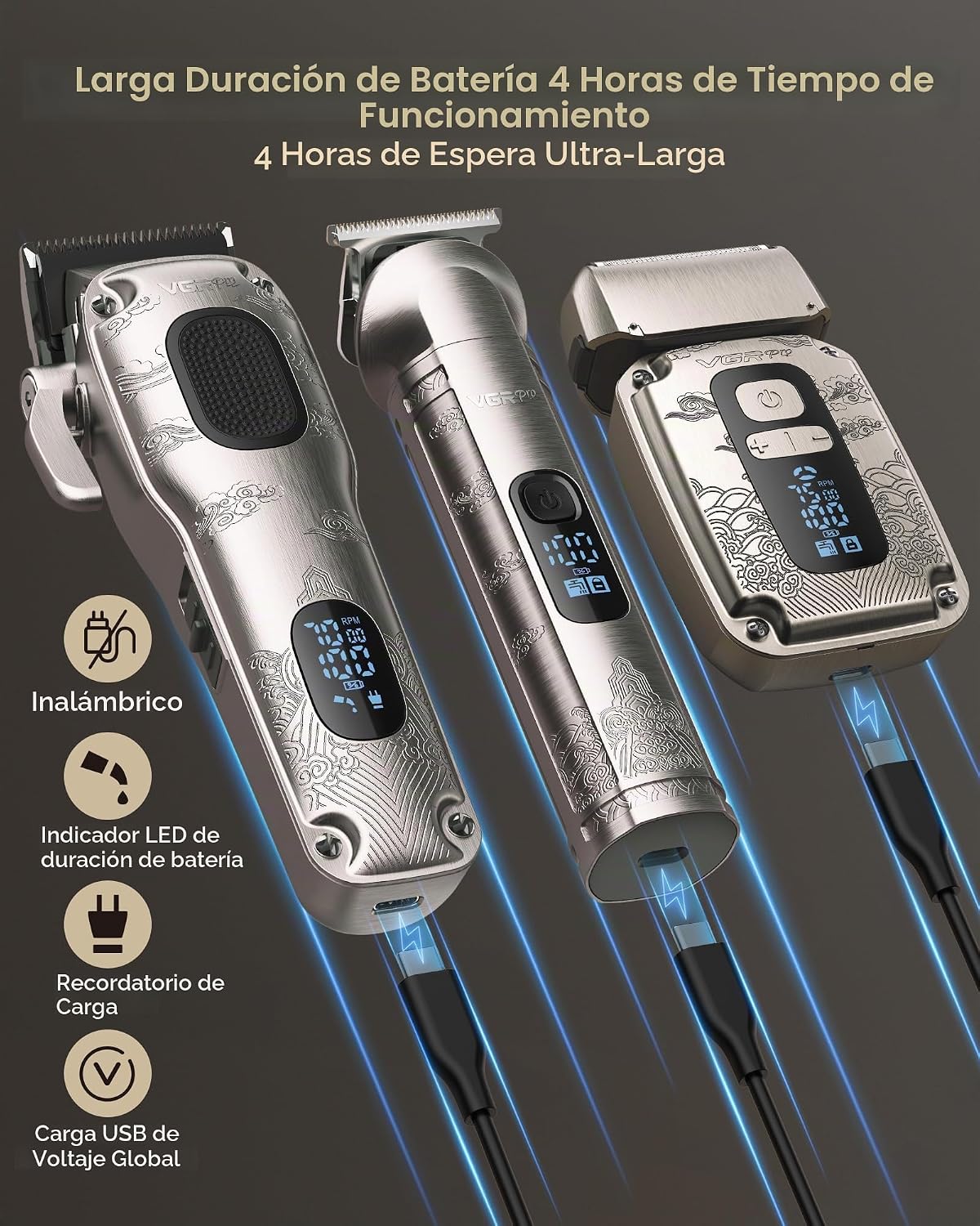 VGRPRO Cortapelos para hombres, recortadora de barba, afeitadora de...