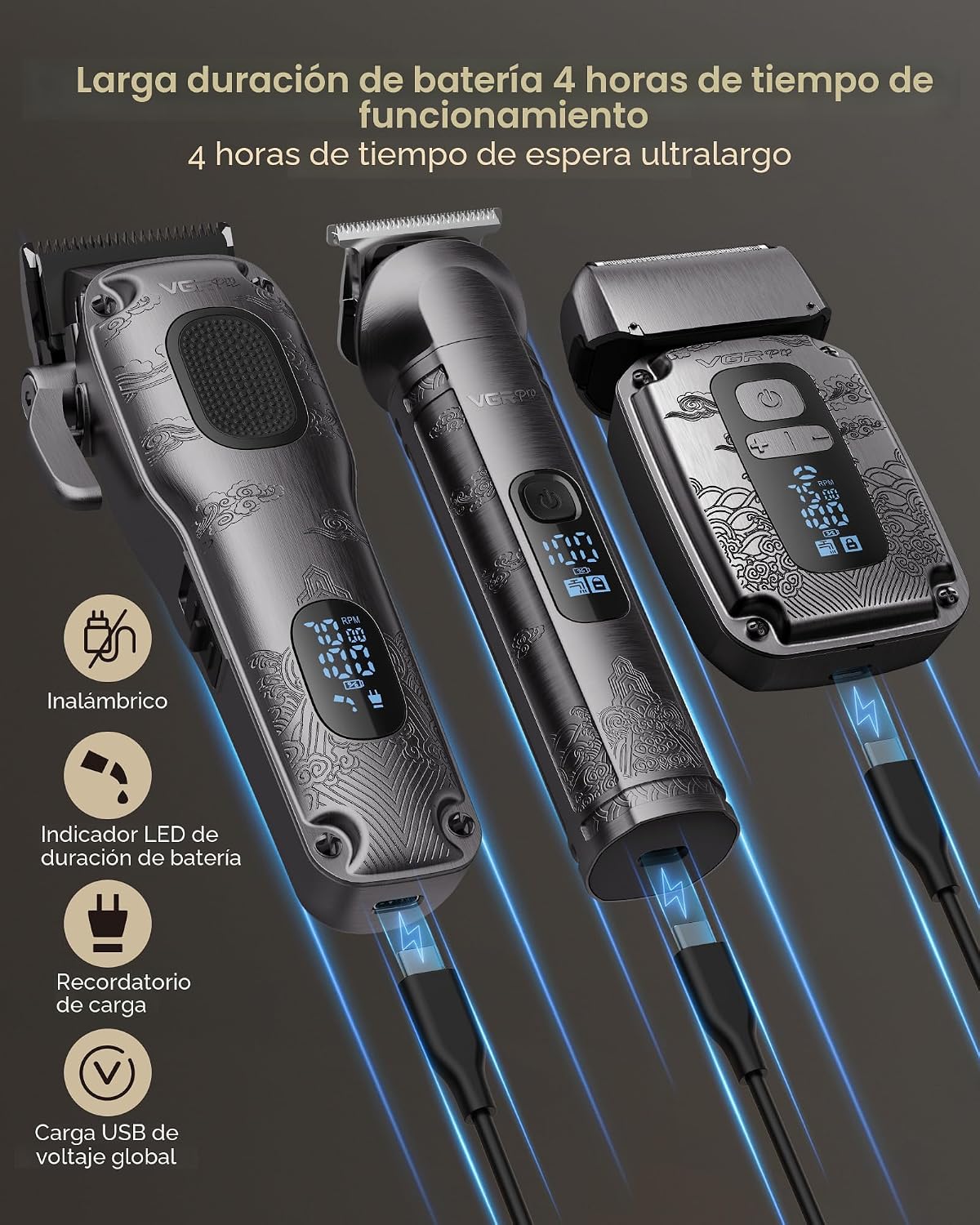 VGRPRO Cortapelos para hombres, recortadora de barba, afeitadora de...