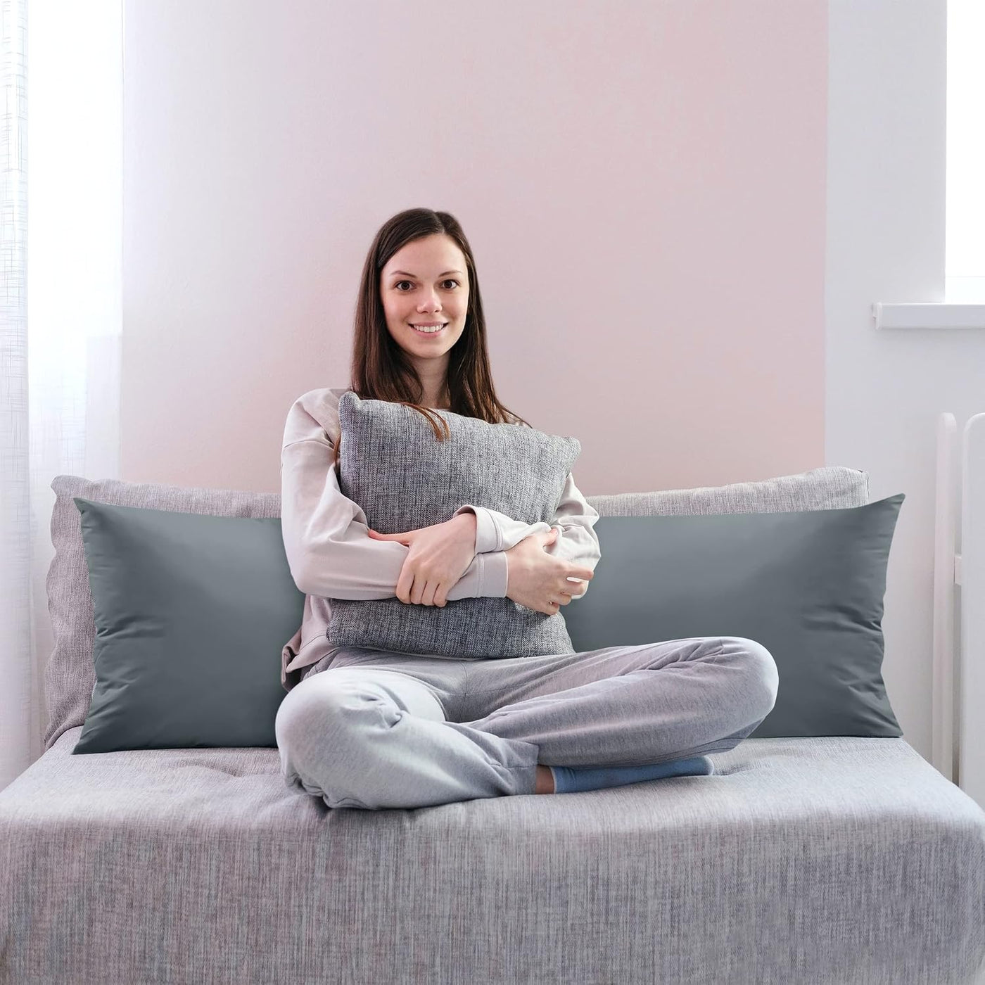 Utopia Bedding Almohada de cuerpo completo para adultos (gris, 20 x...