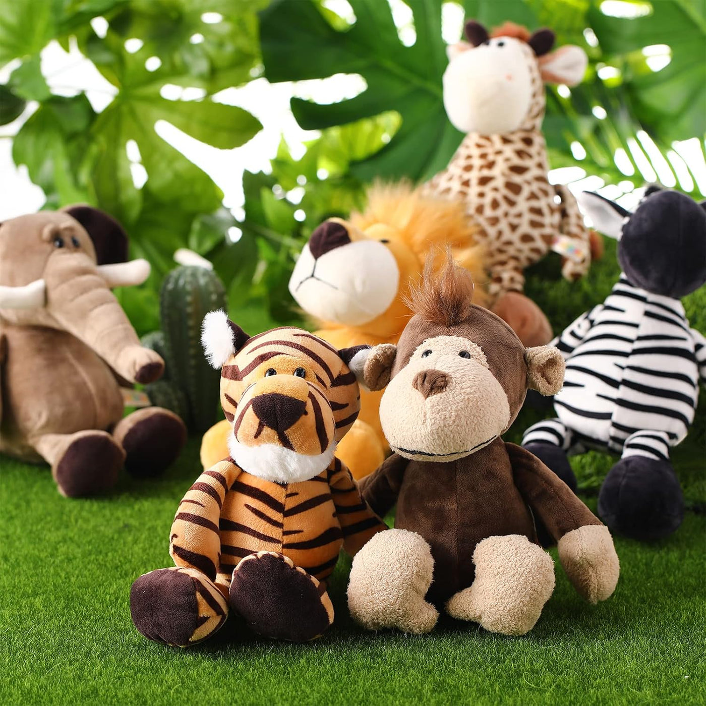 Zhanmai Juego de 6 juguetes de peluche de animales de safari de la...