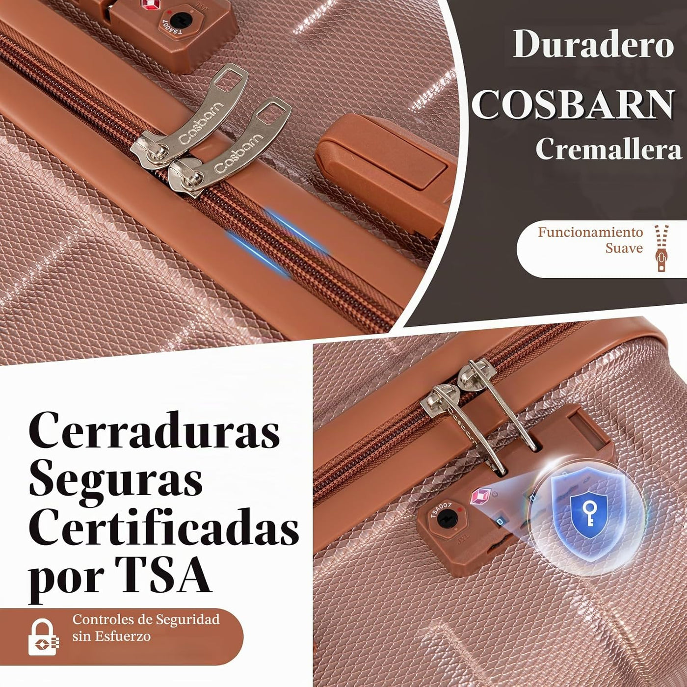 Cosbarn Juegos de Equipaje de 5 Piezas Maletas con Ruedas, Oro rosa...