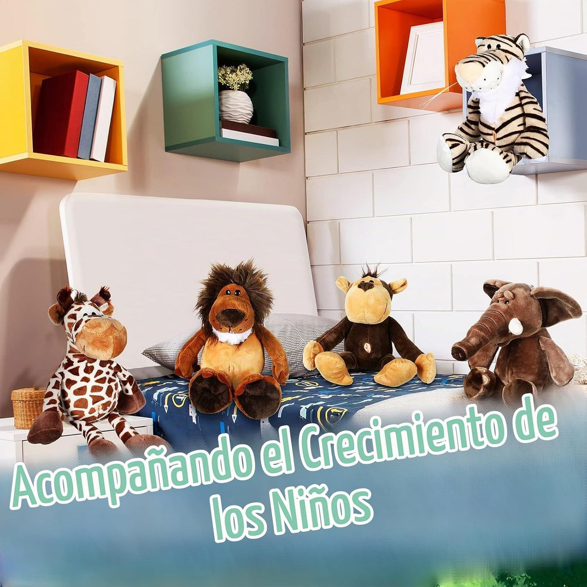 Zhanmai Juego de 6 juguetes de peluche de animales de safari de la...