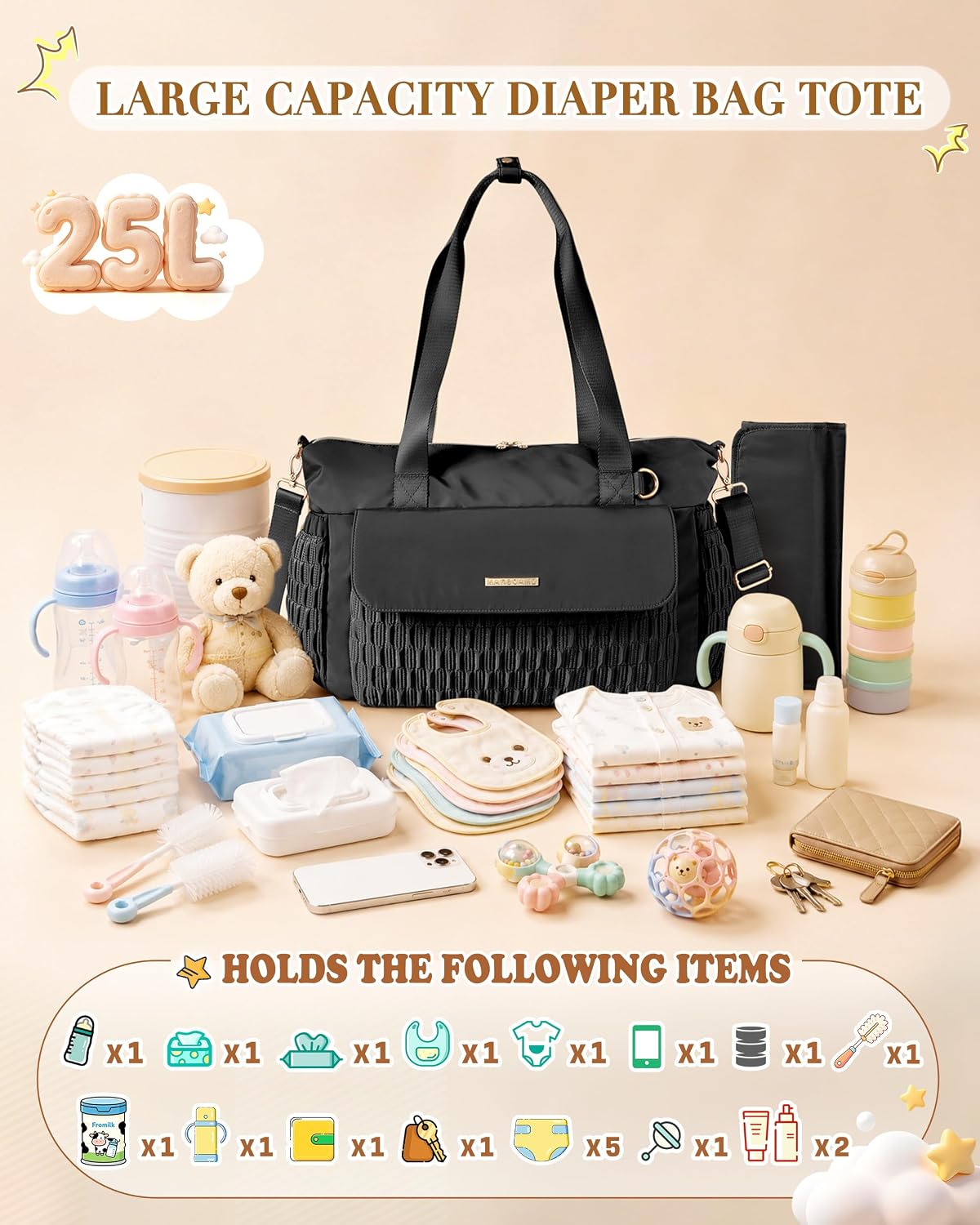 Marscamd Bolsa de pañales con cambiador, bolso cruzado grande para...