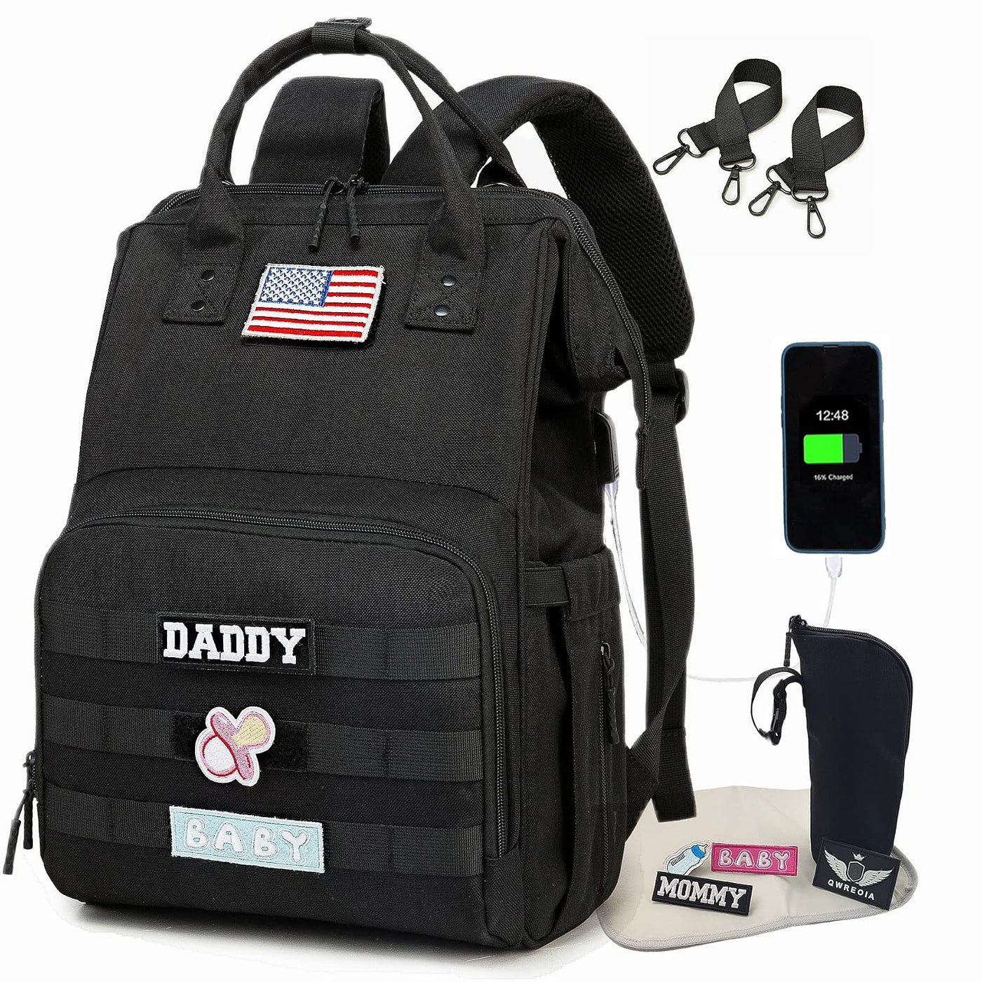 QWREOIA Mochila para pañales para papá y mamá con puerto de carga U...