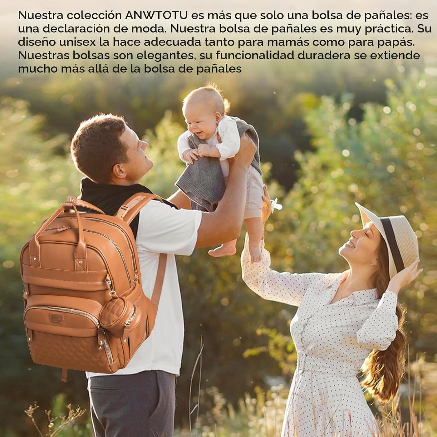 ANWTOTU Mochila de cuero para pañales para bebés con cambiador (mar...
