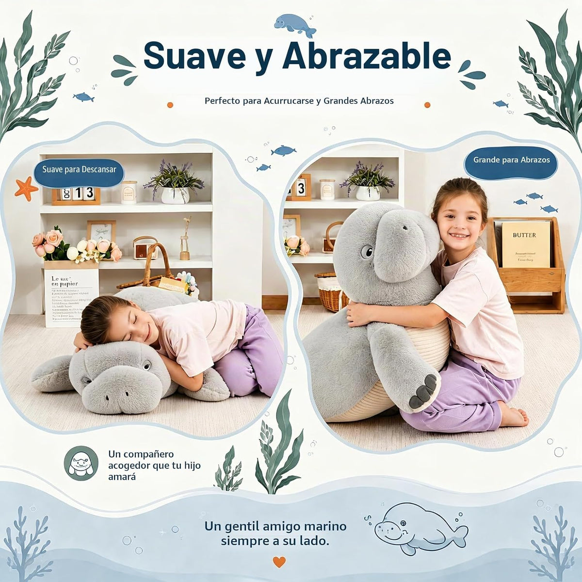 MorisMos Peluche de manatí gigante de 47 pulgadas, juguete de peluc...