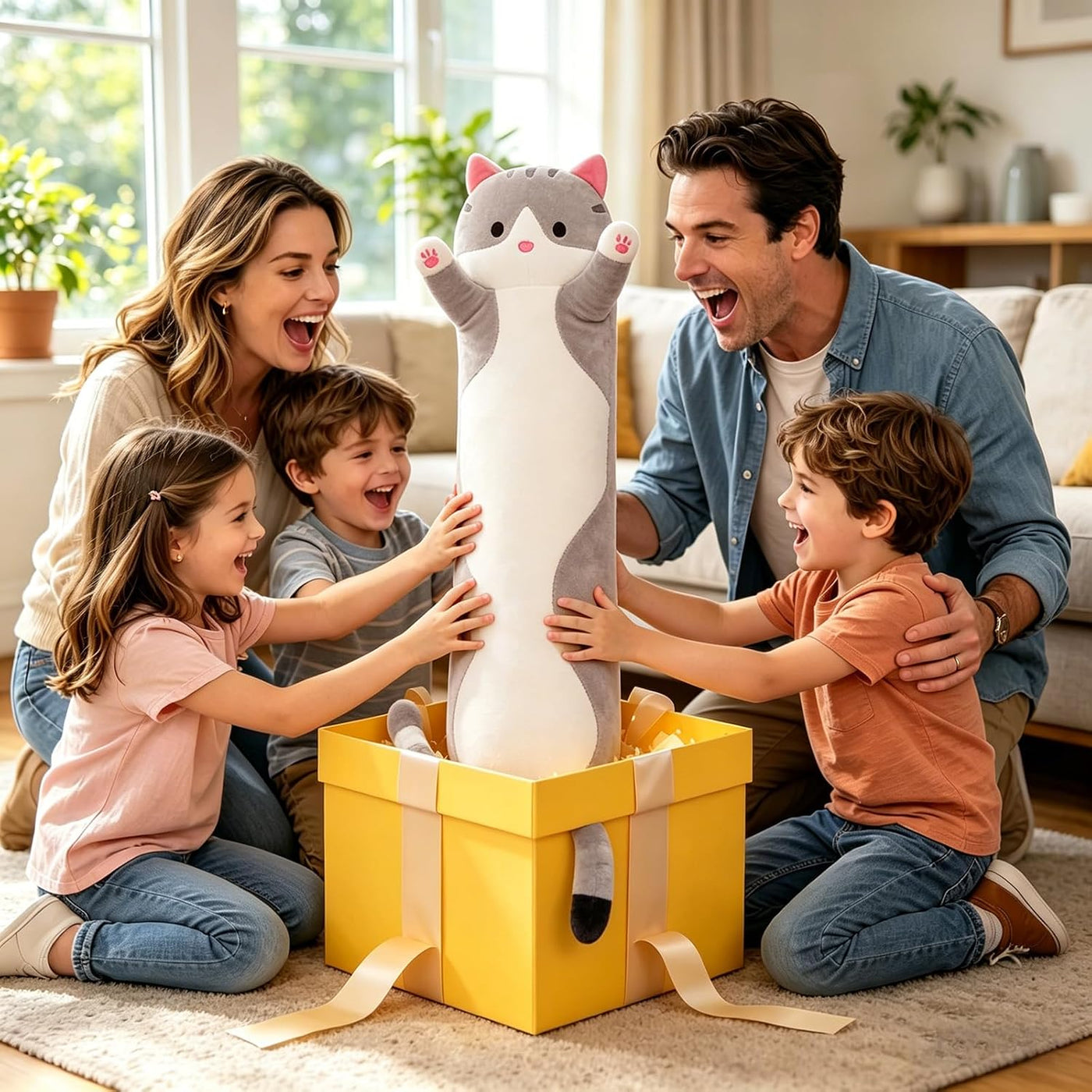 Shangman - Adorable almohada de peluche con diseño de gato de caric...