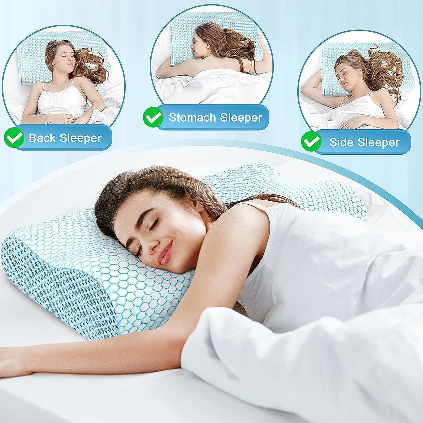 Almohada cervical ergonómica para dormir, tamaño estándar azul | Al...