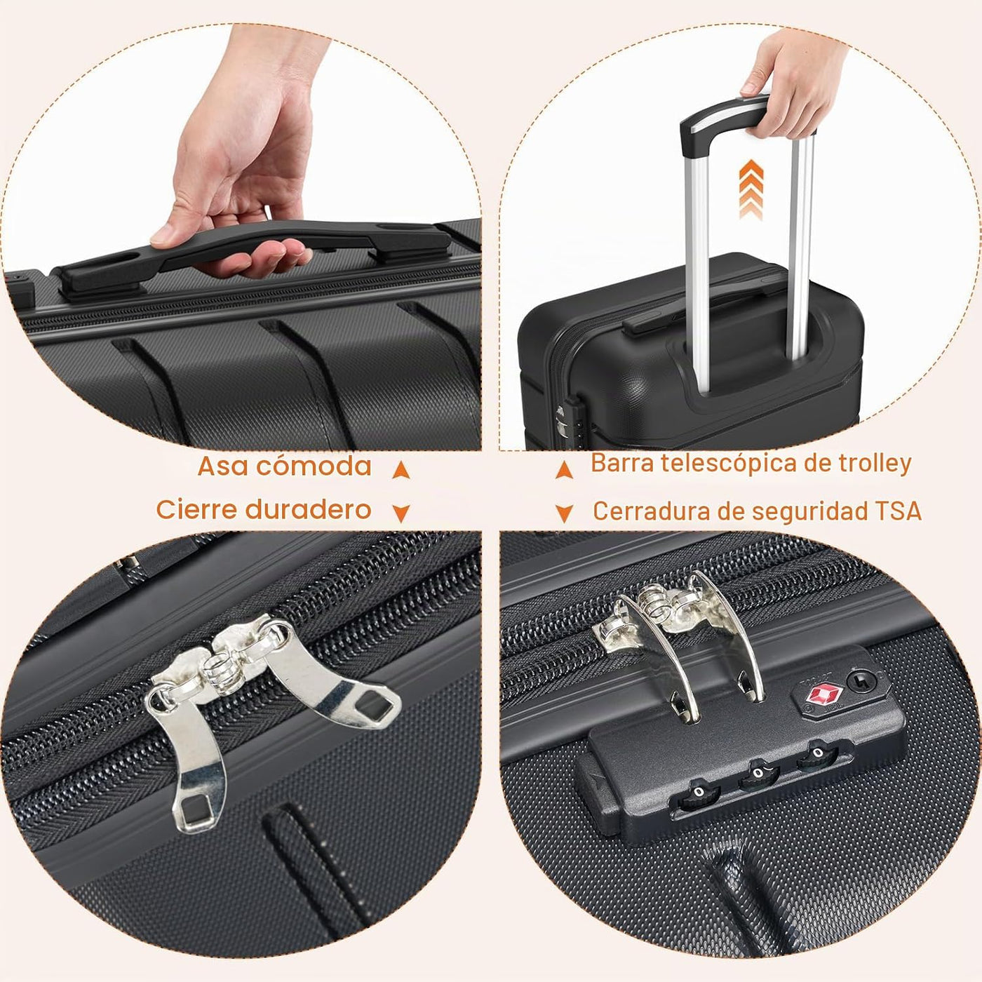 Sweetcrispy Equipaje de mano, Maleta de carcasa rígida, negro, Negr...