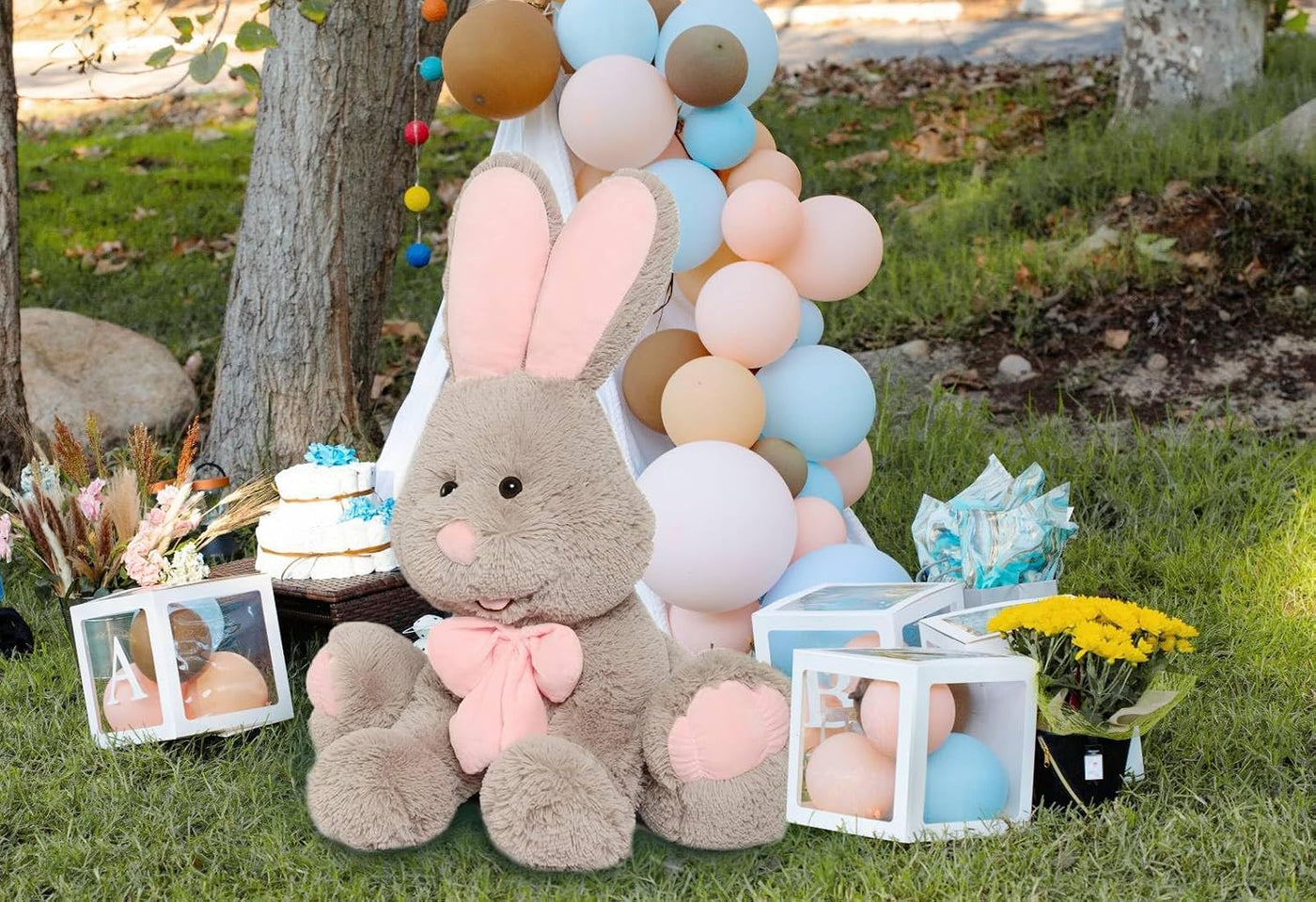 MorisMos Peluche de conejo gigante, conejo gris grande de 31.5 pulg...